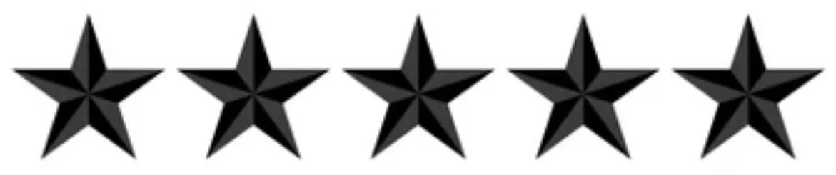 Six black stars in a row on a white background.