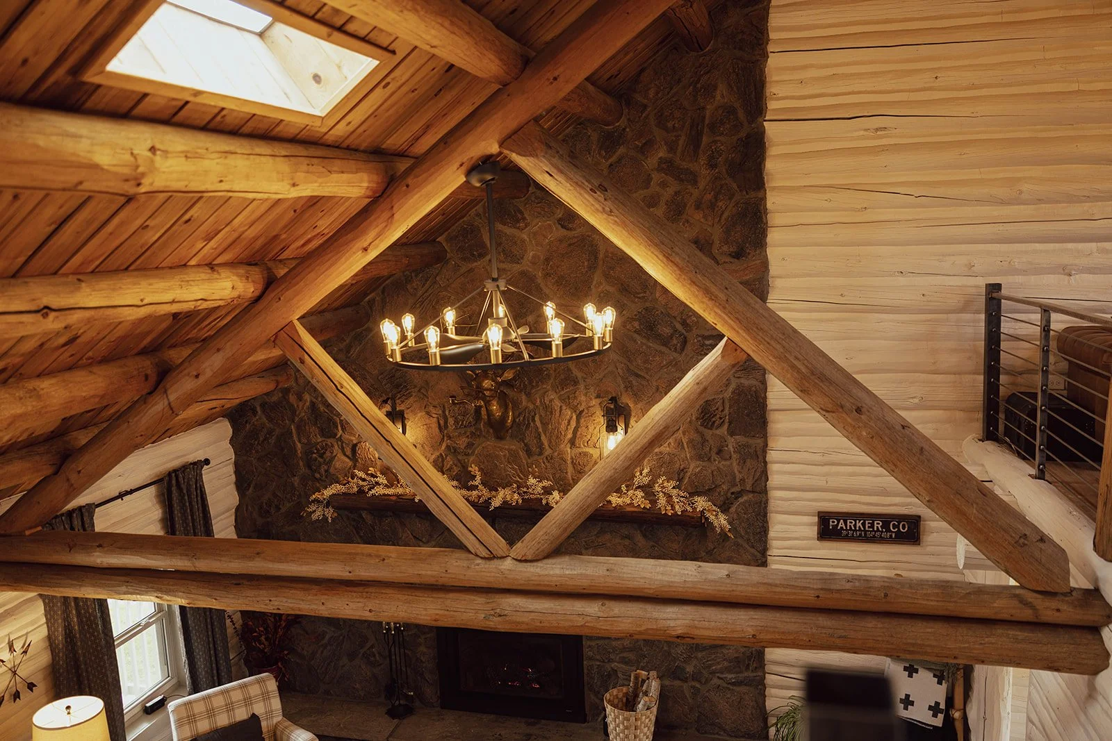 The living room from above with fire place