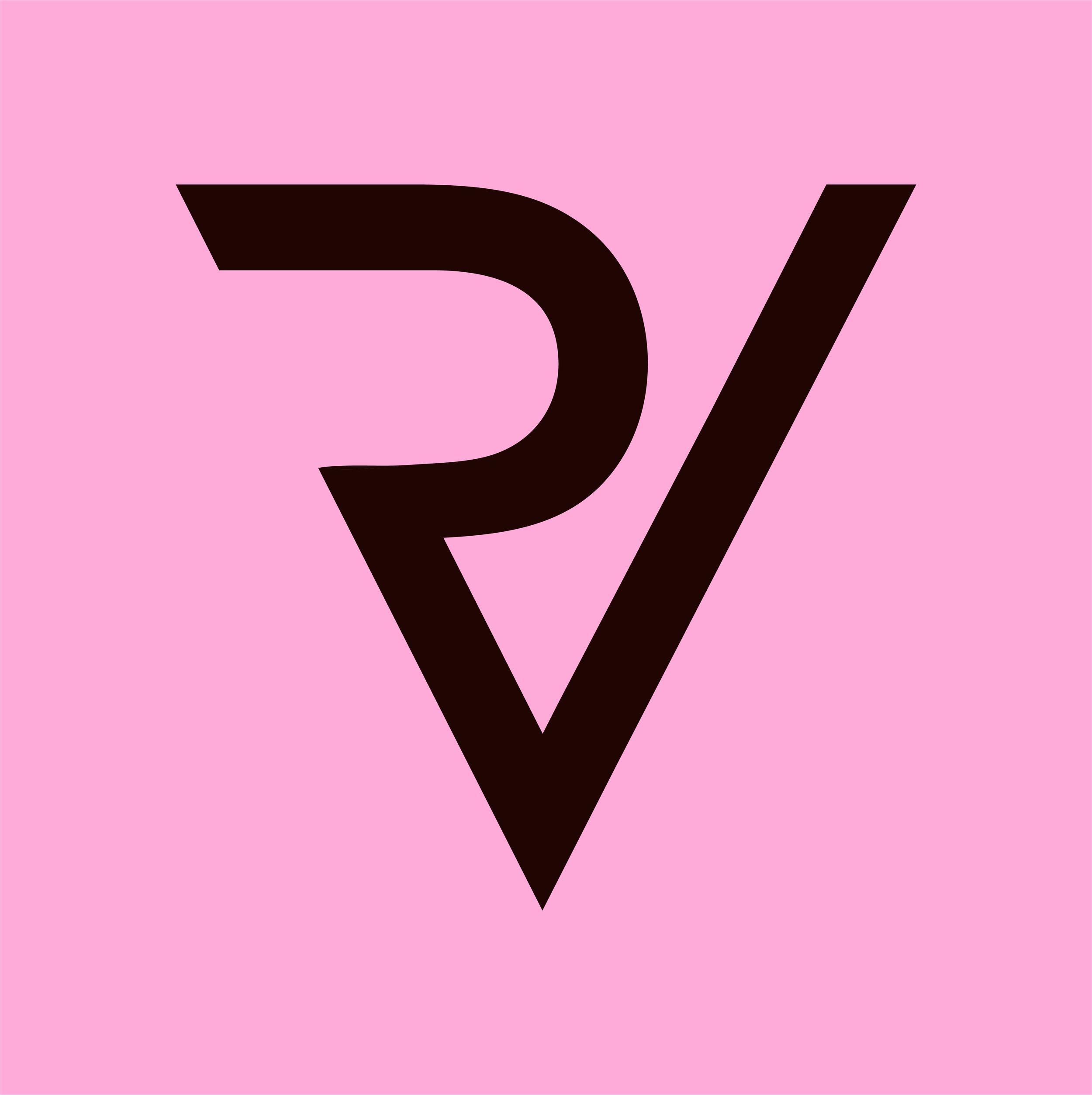 Black logo with a stylized 'RV' on a pink background.