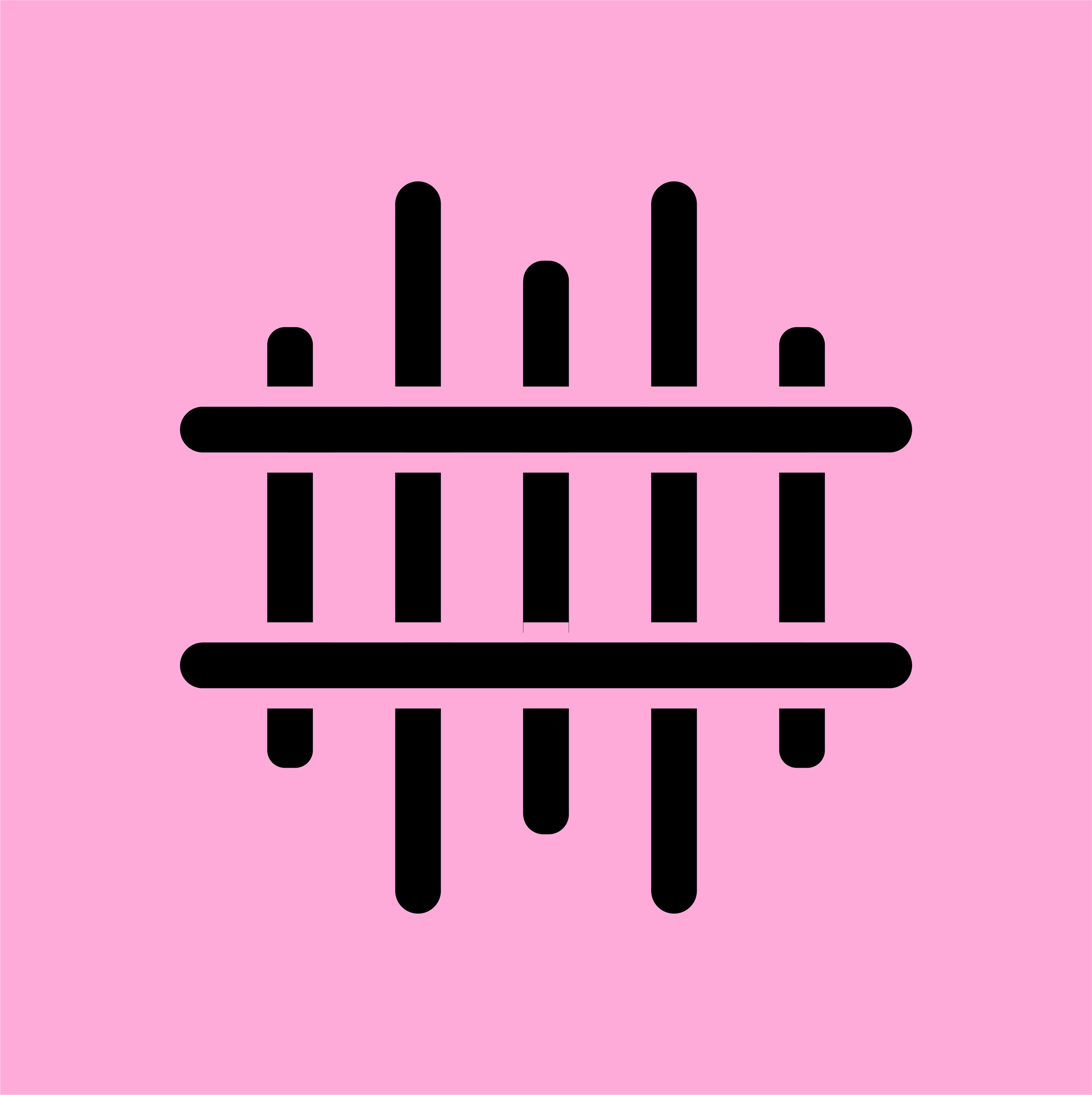 Black abstract geometric pattern on pink background with horizontal and vertical lines of varying lengths.
