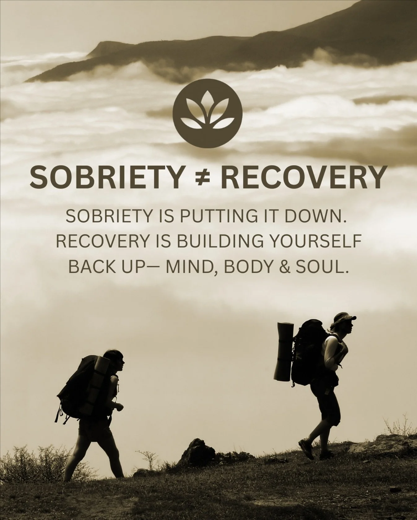 Recovery is not the same as sobriety. 
Sobriety is putting down the drink or the drug. Recovery is the journey that follows - healing your mind, nurturing your body, rebuilding relationships, and rediscovering who you are.

Recovery is growth. Recove