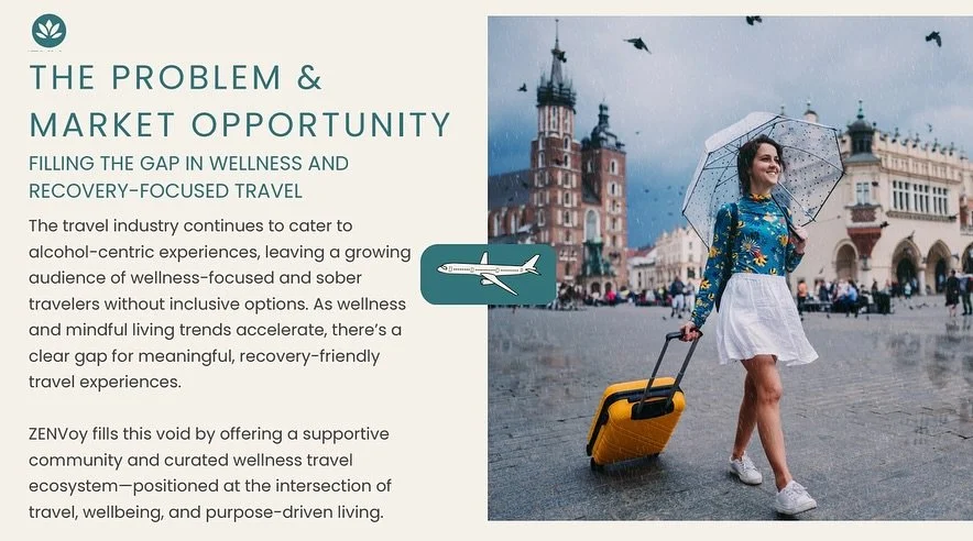 The travel world has long centered around alcohol-driven experiences. But a new movement is here&mdash;intentional, wellness-focused, sober-supportive travel rooted in community and purpose.

ZENVoy fills that gap.

We are building a wellness-driven 