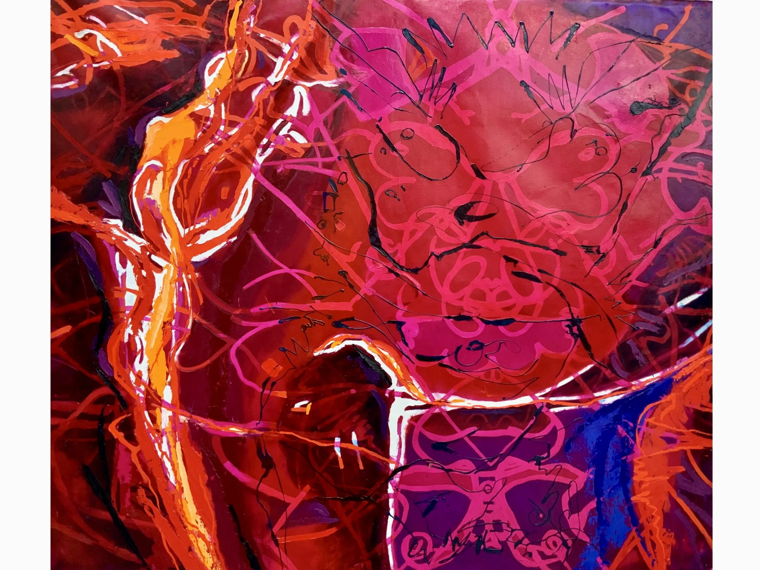 Red and Orange Landscape, 2025, acrylic/linen, 200 cm (w ) x 168 cm/ 79” ( w ) x 66”