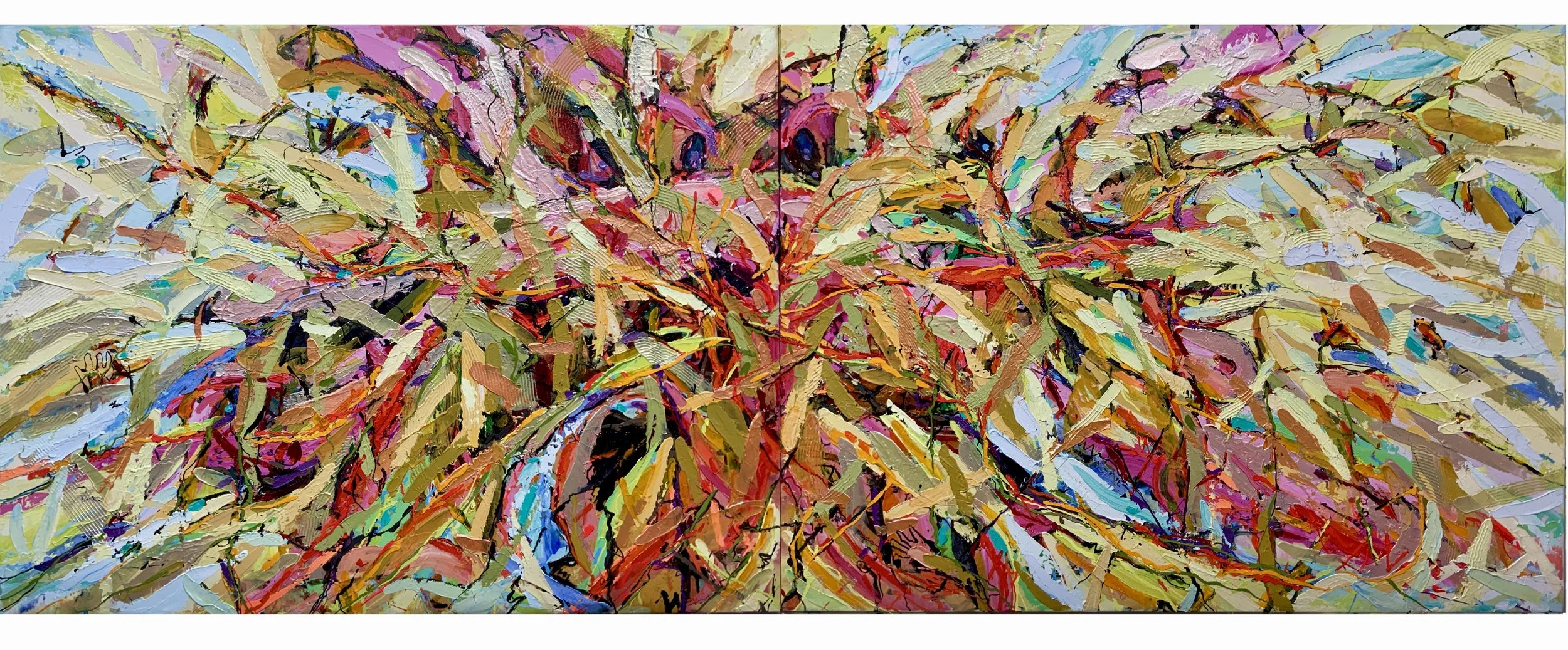 The Sacrifice ll ( 2026 ), diptych   Acrylic/linen, 2 qty x 203cm (w) x 153 cm / 2 qty x 80” ( w ) x 60”