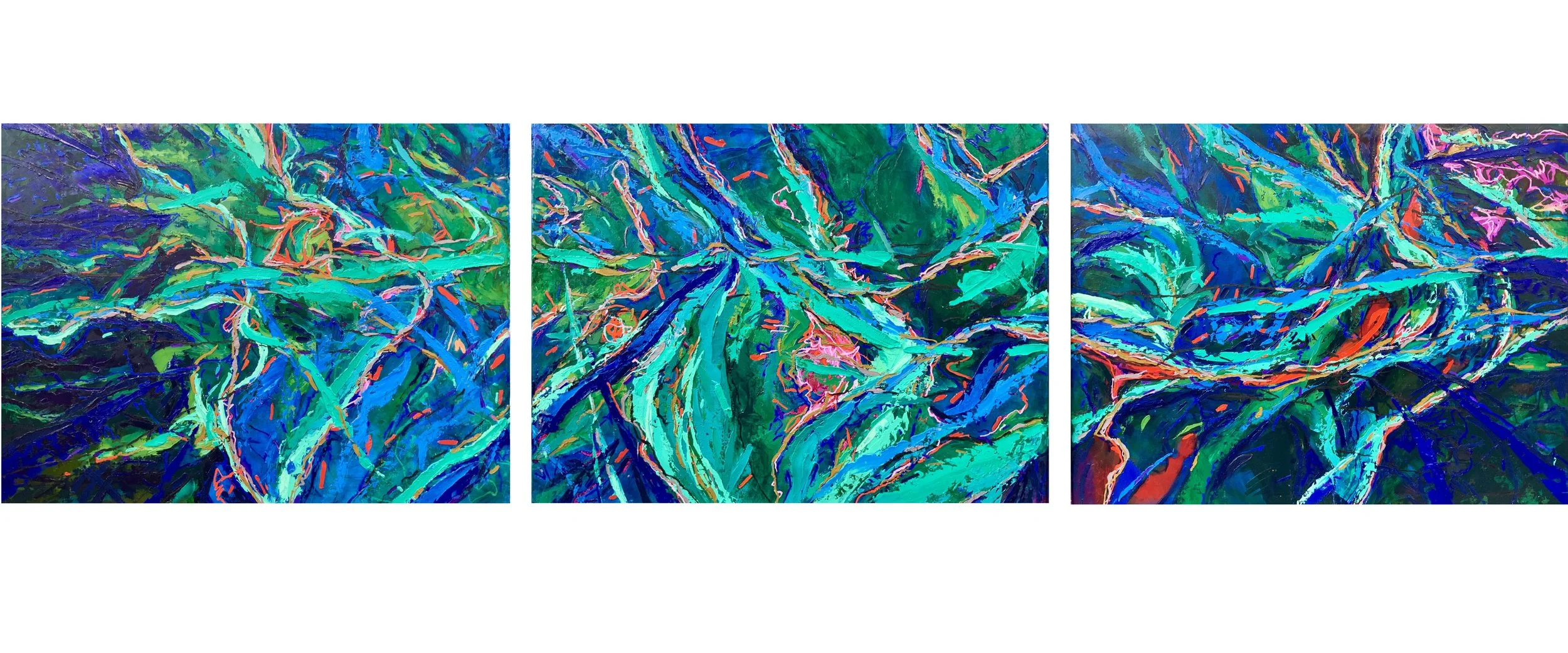 The Undercurrent ( triptych), 2025, oil/linen, 3 x 175cm (w) x 136 cm / 3 x 69” ( w ) x 54”