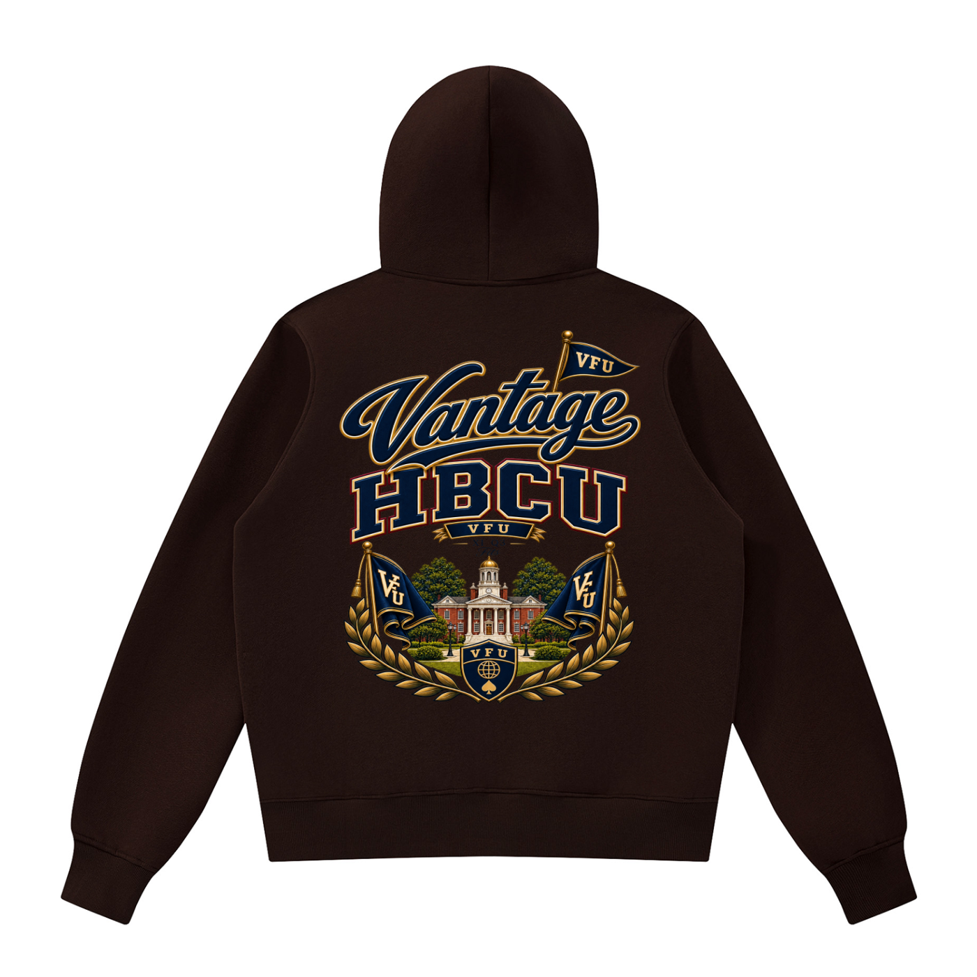 HBCU Fleece Full Zip Hoodie-brown back.png