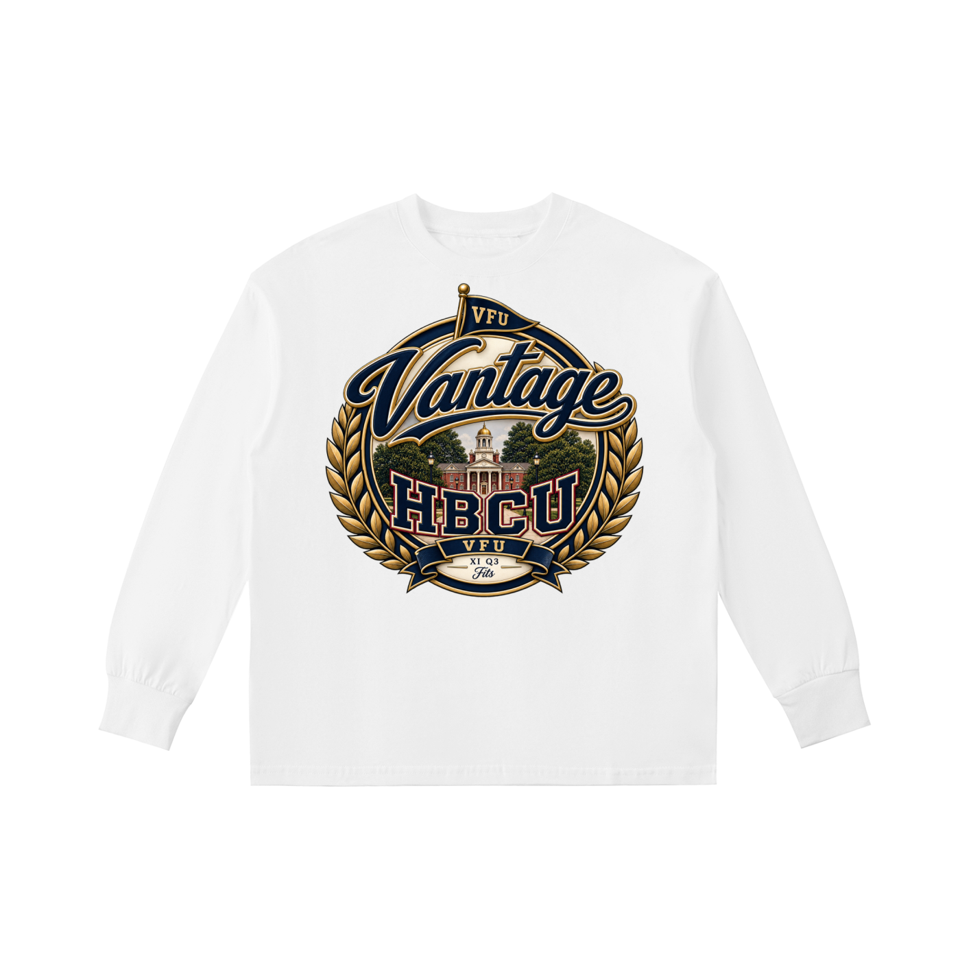 HBCU Kids' Quick-Dry Cotton Long-Sleeve white Front.png