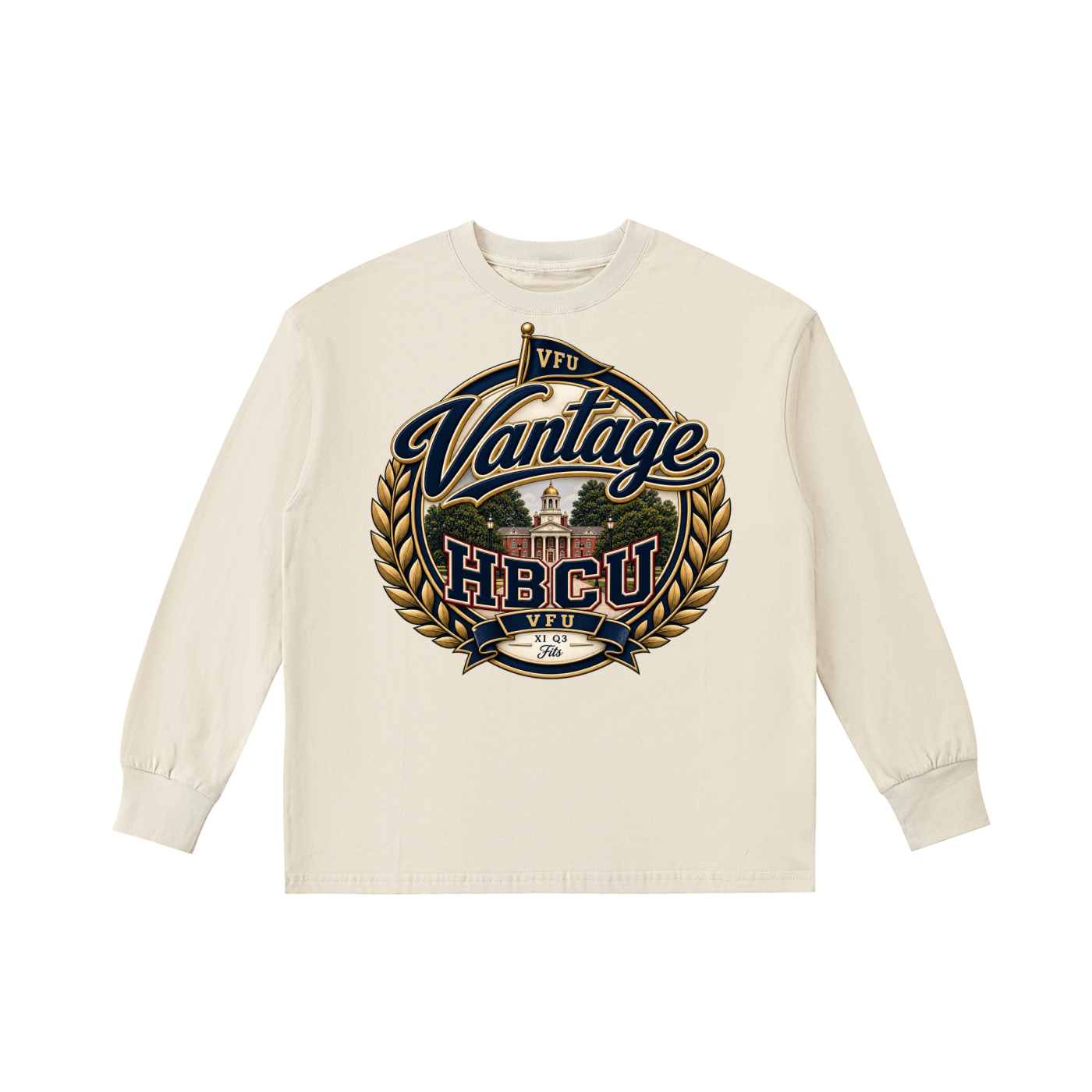 HBCU Kids' Quick-Dry Cotton Long-Sleeve beige front.png