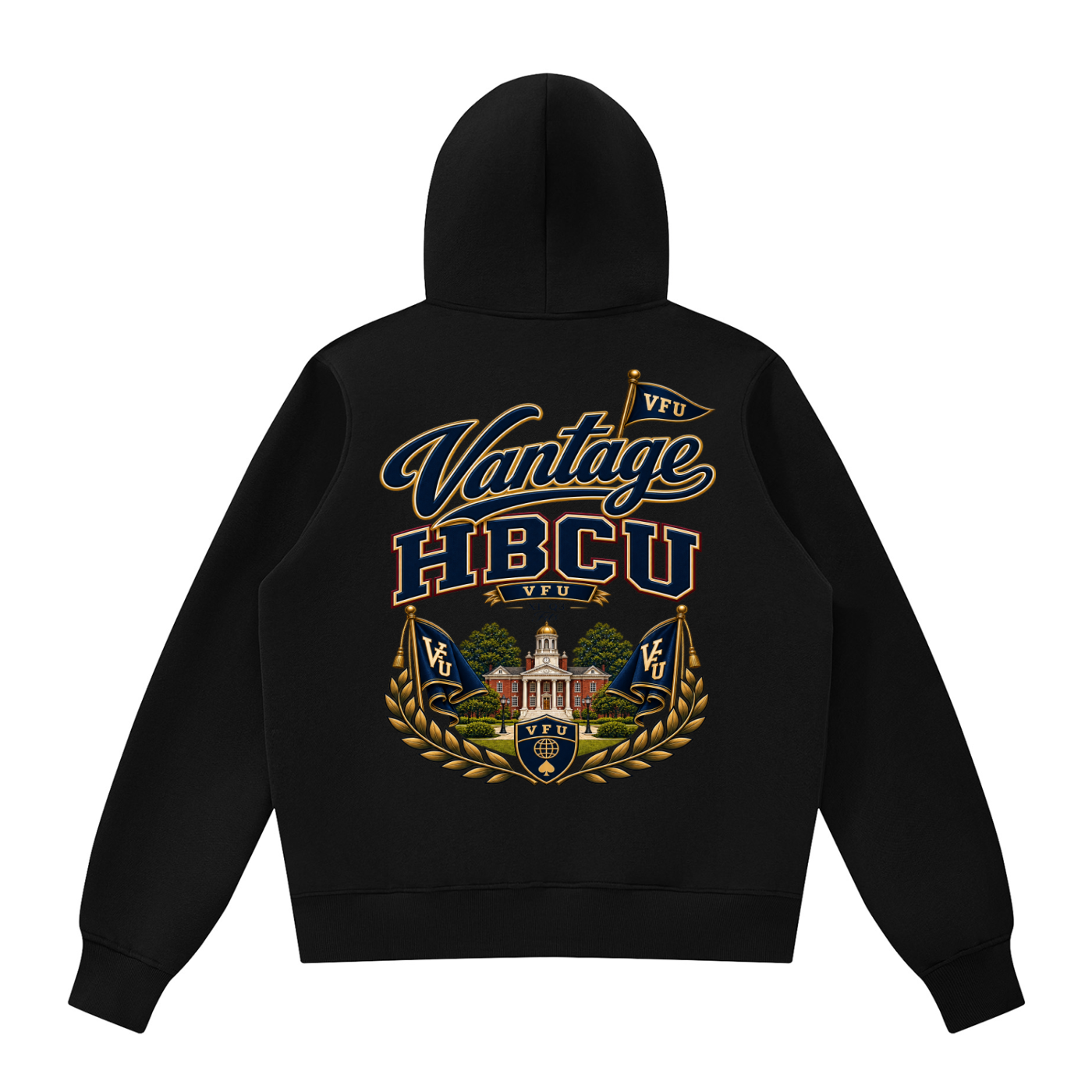 HBCU Fleece Full Zip Hoodie-black back.png