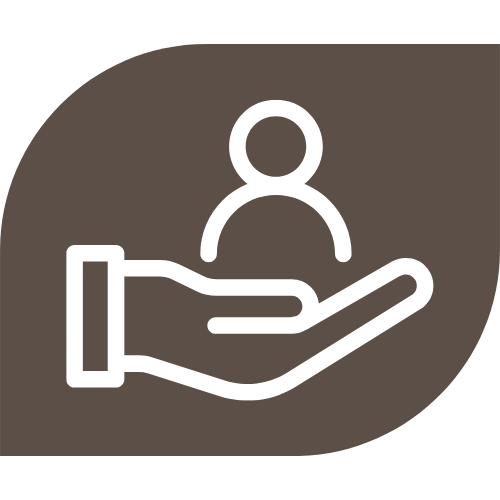 Icon of a hand holding a person, symbolizing care or support