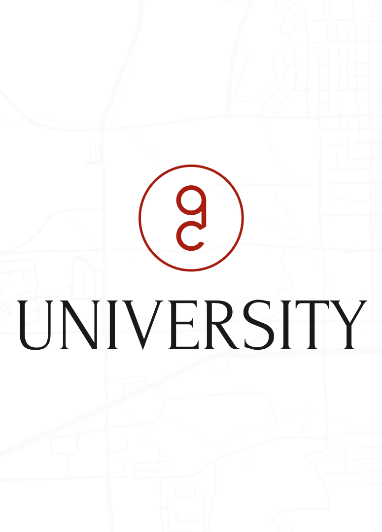 The logo of a university featuring a stylized 'g' inside a red circle above the word 'UNIVERSITY' in black text.