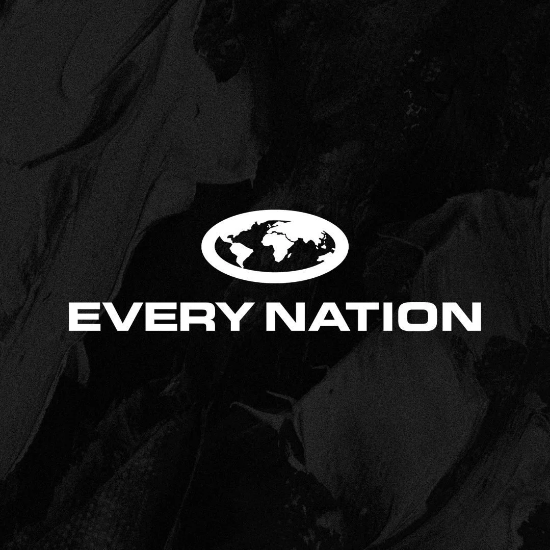 A black and white logo with a globe showing continents, with the words "EVERY NATION" underneath.
