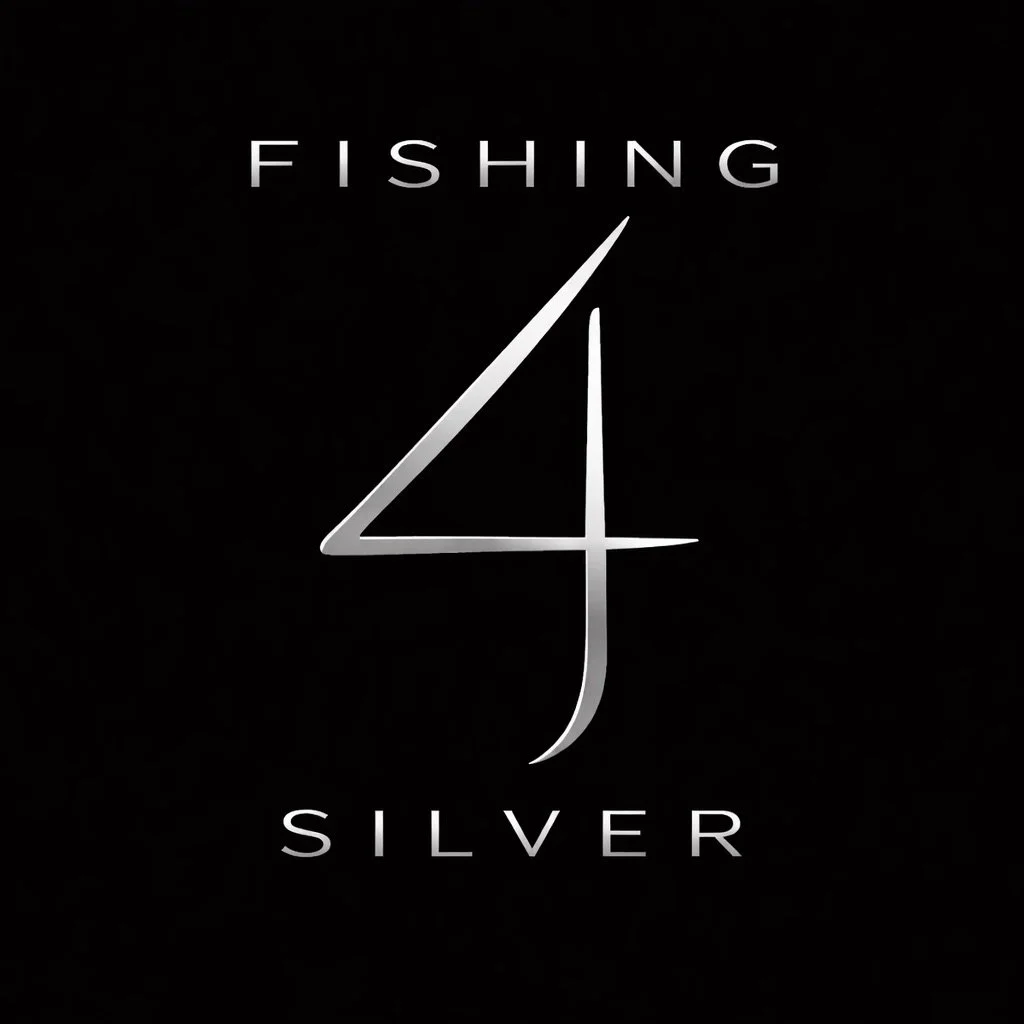 A black background with the words 'FISHING' at the top and 'SILVER' at the bottom, and a large, stylized number 4 in the center.