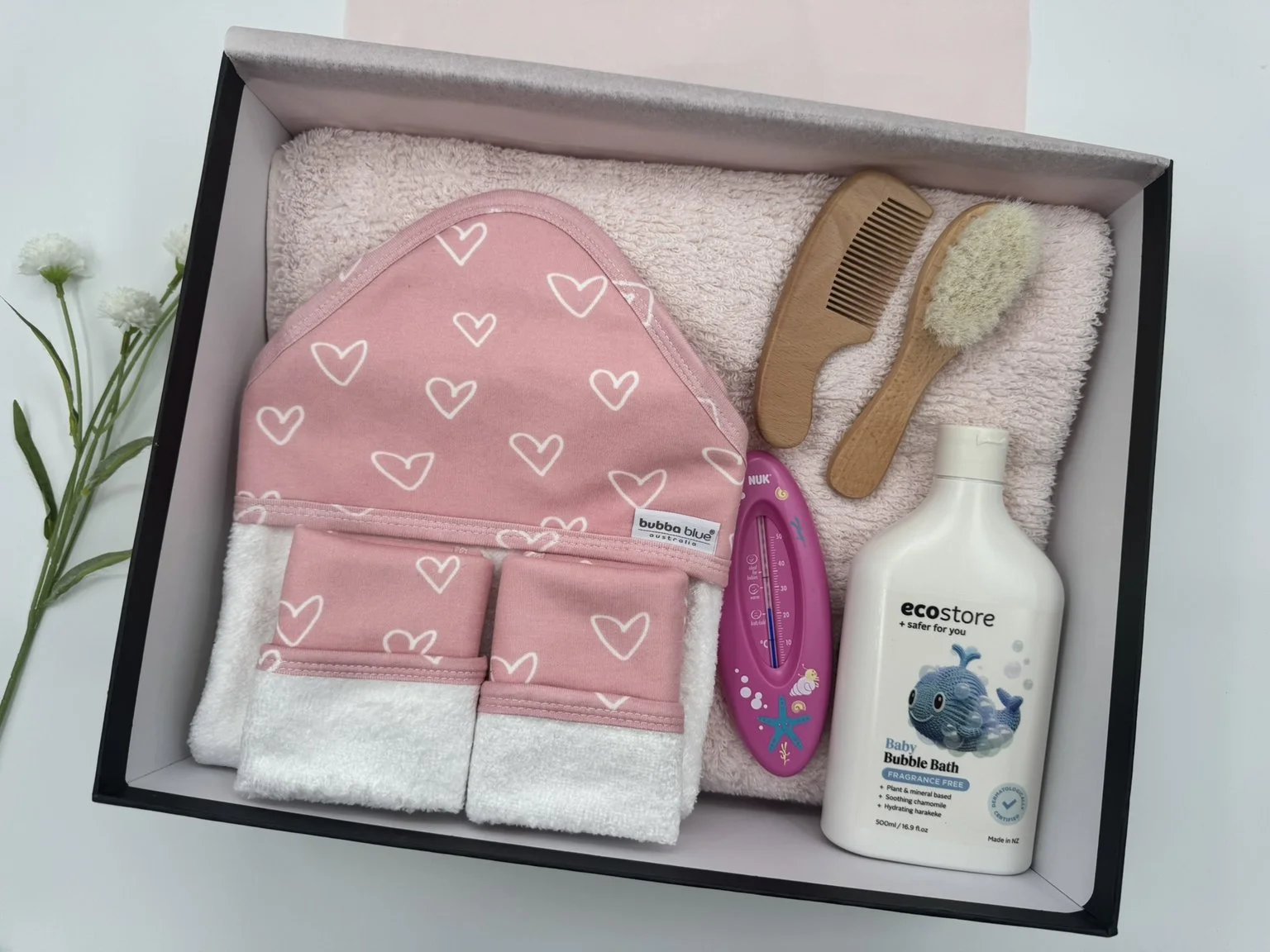 Bathetime Girl - Hooded Towel, Bath Towel, Toweling Wipe (2), Thermometer, Bubble Bath, Brush and Comb Boxed.JPEG