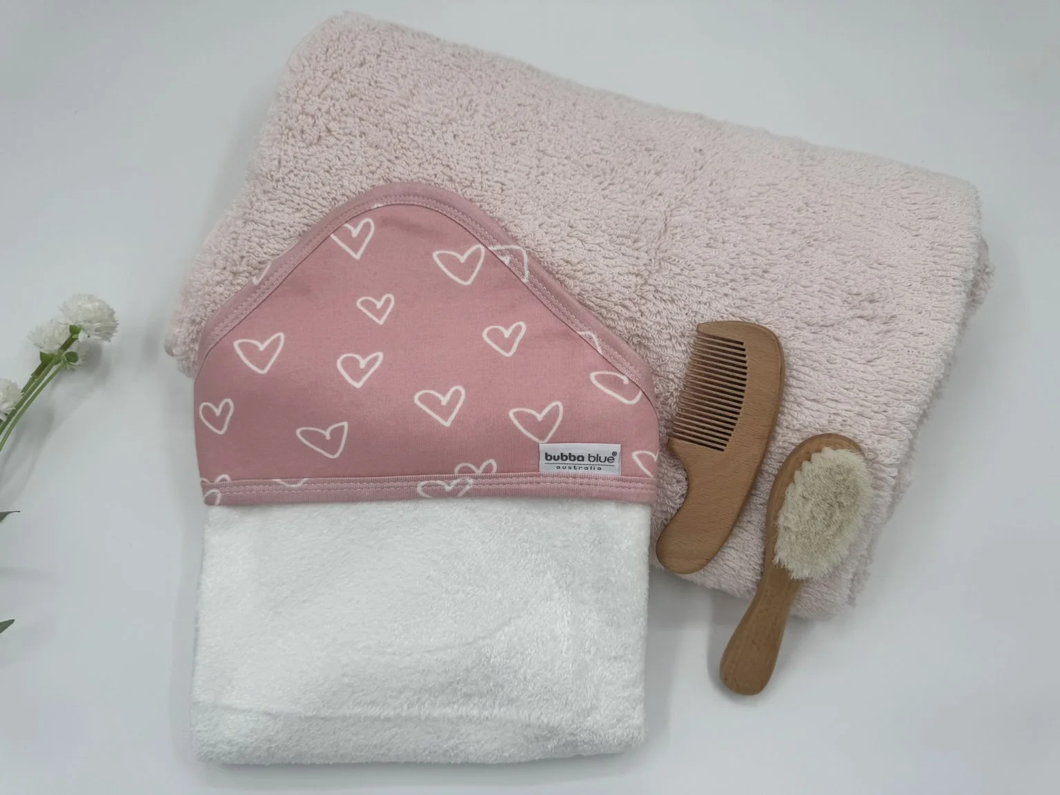 Bathtime Girl - Hooded Towel, Bath Towel, Brush and Comb Flat Lay.JPEG