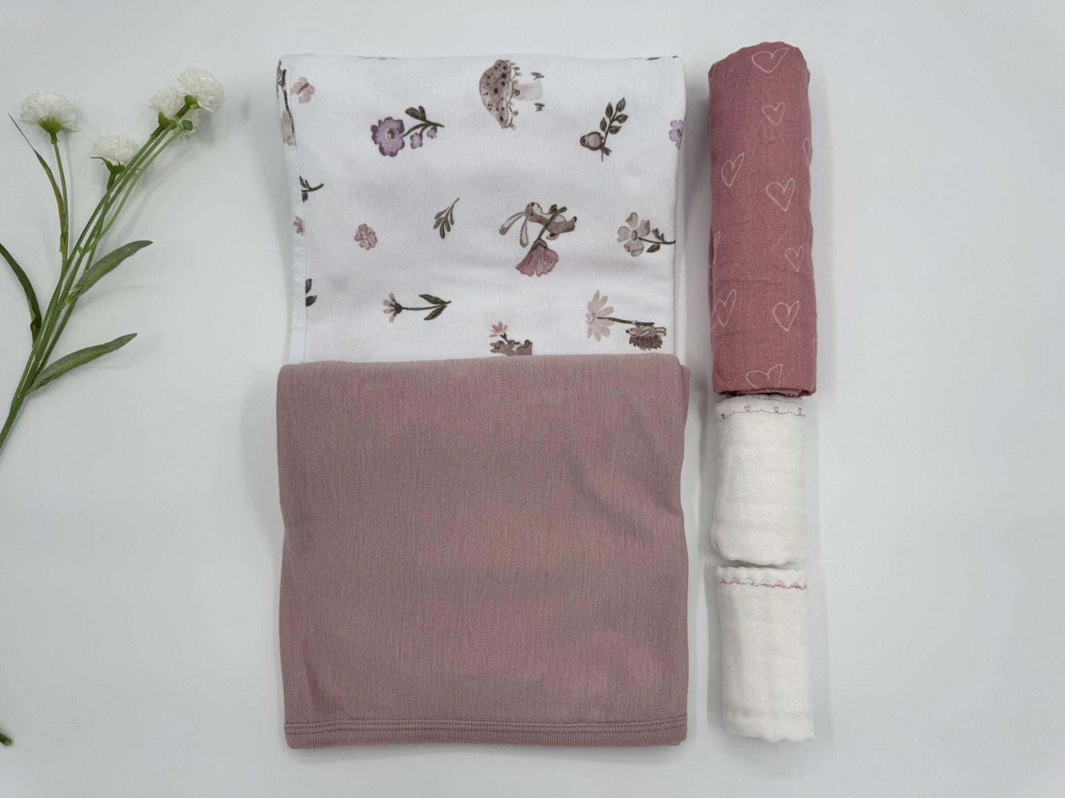 Deluxe Girl - Merino, Cotton and Muslin Wrap and Muslin Wipes Flat Lay.JPEG