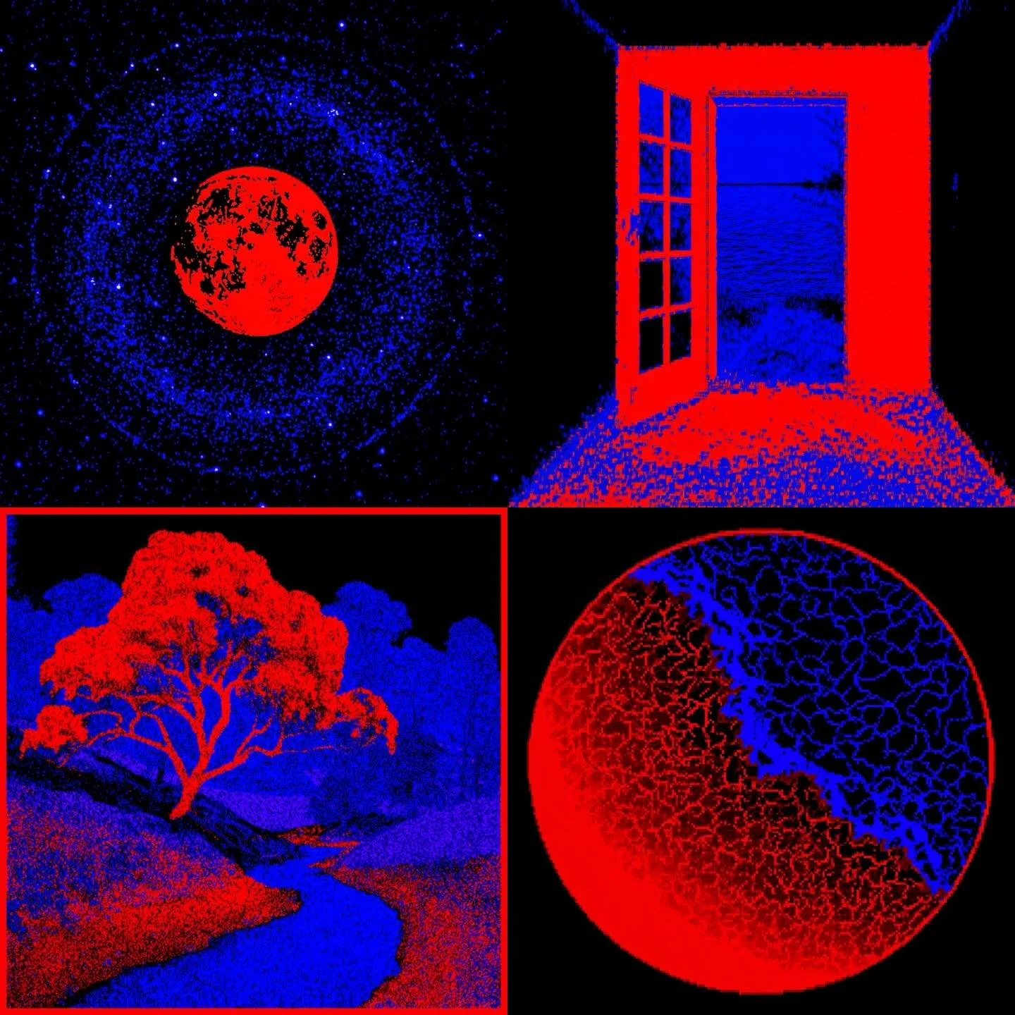 Do these images look 3D? Chromostereopsis is a visual illusion where the impression of depth is conveyed in two-dimensional color images (usually using red and blue colors). Supposedly the effect is more pronounced for near-sighted individuals.