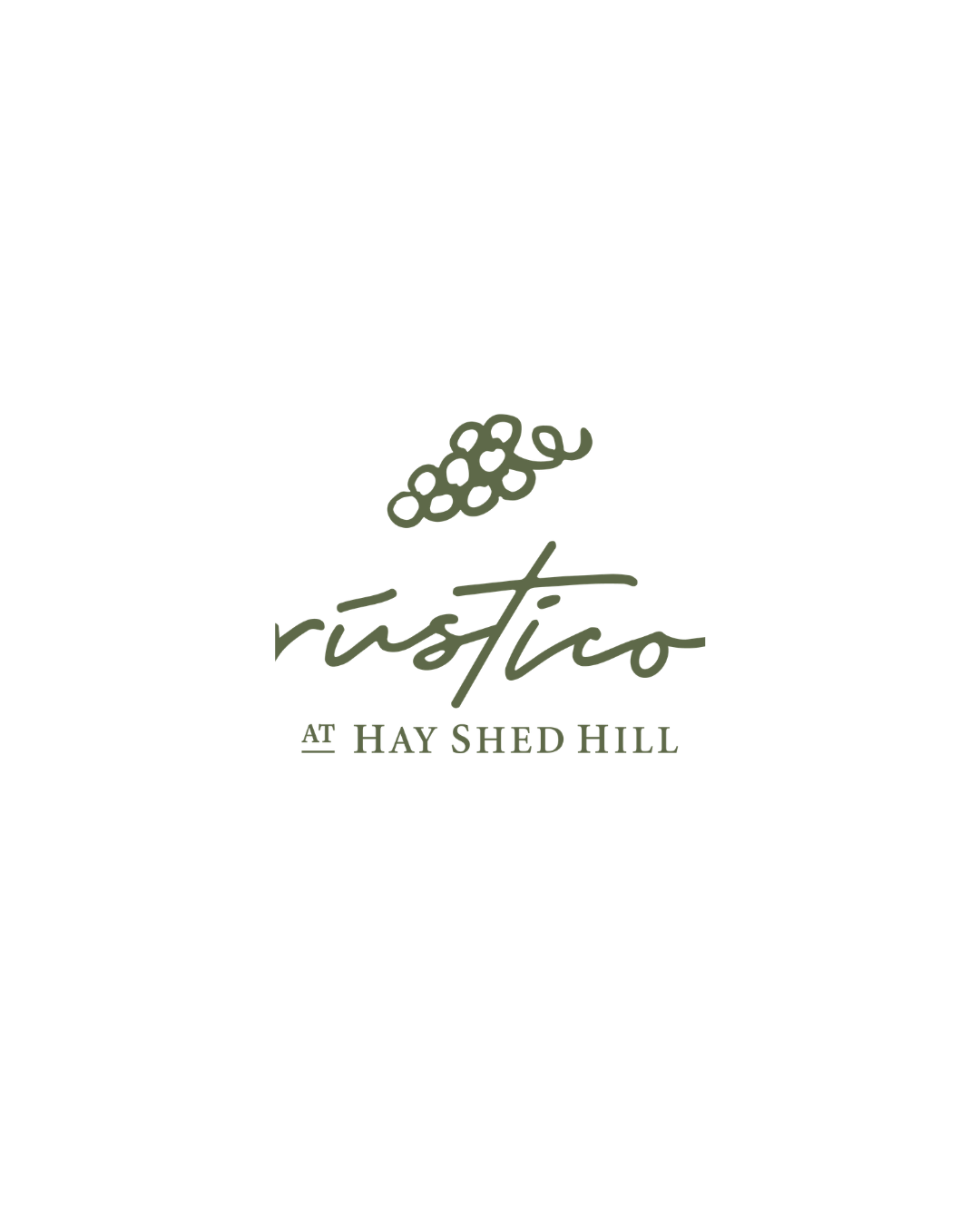 Logo for Rústico at Hay Shed Hill, Margaret River featuring three circular icons with green designs and a leaf in the center.