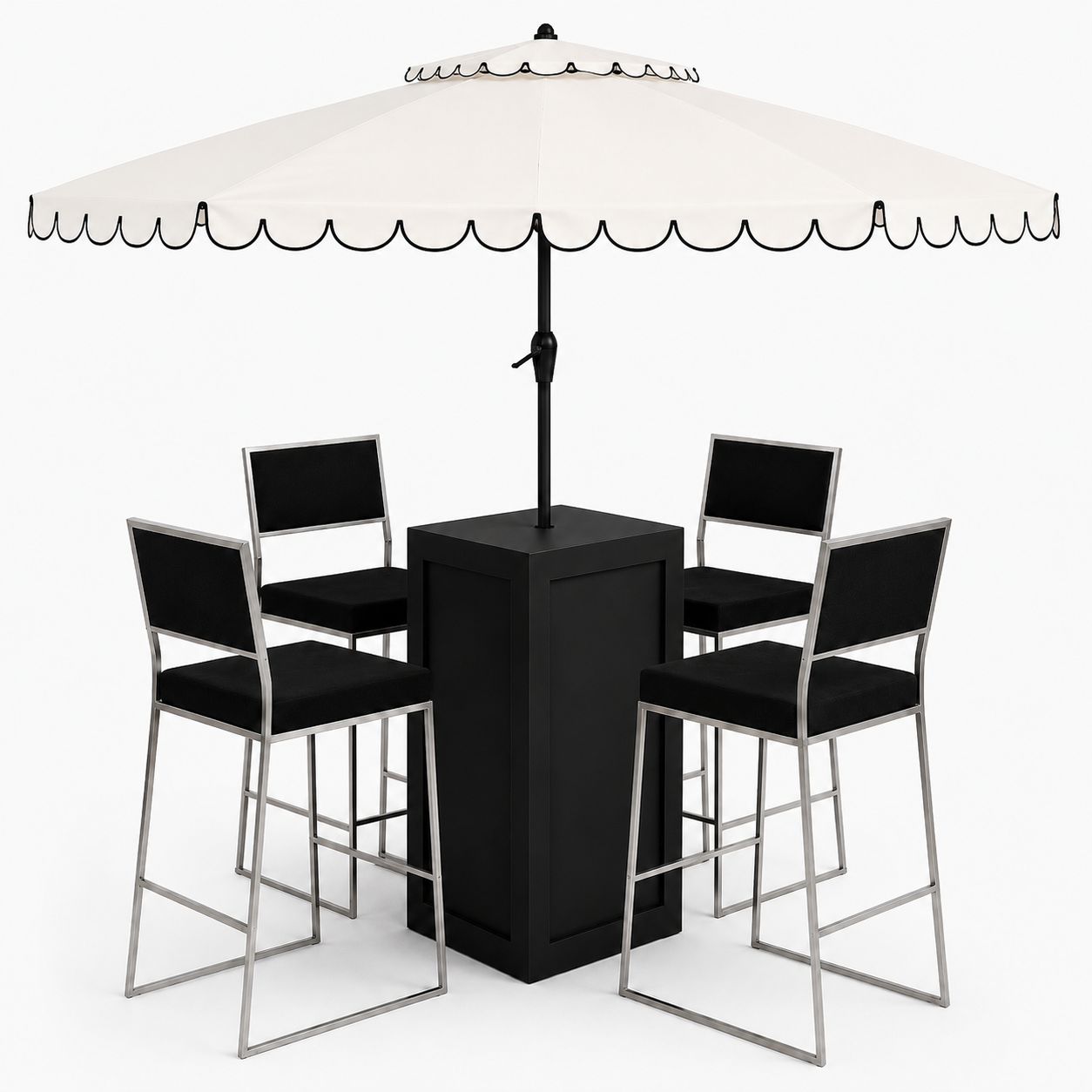 SanJuan Black Alfresco Set 
Table + Umbrella + Stools 