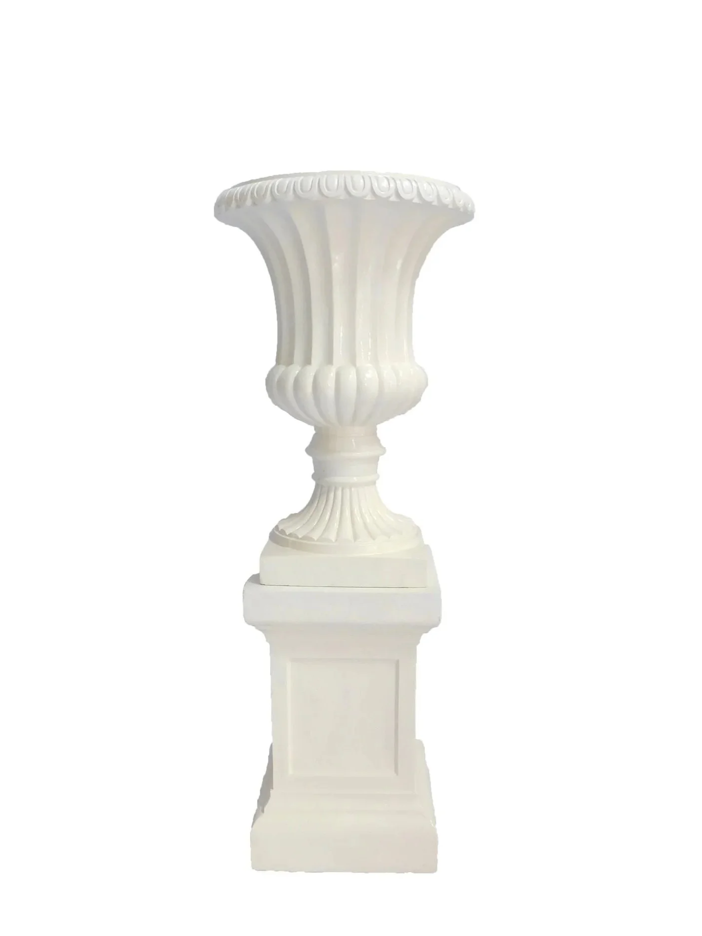 White urn with pedestal