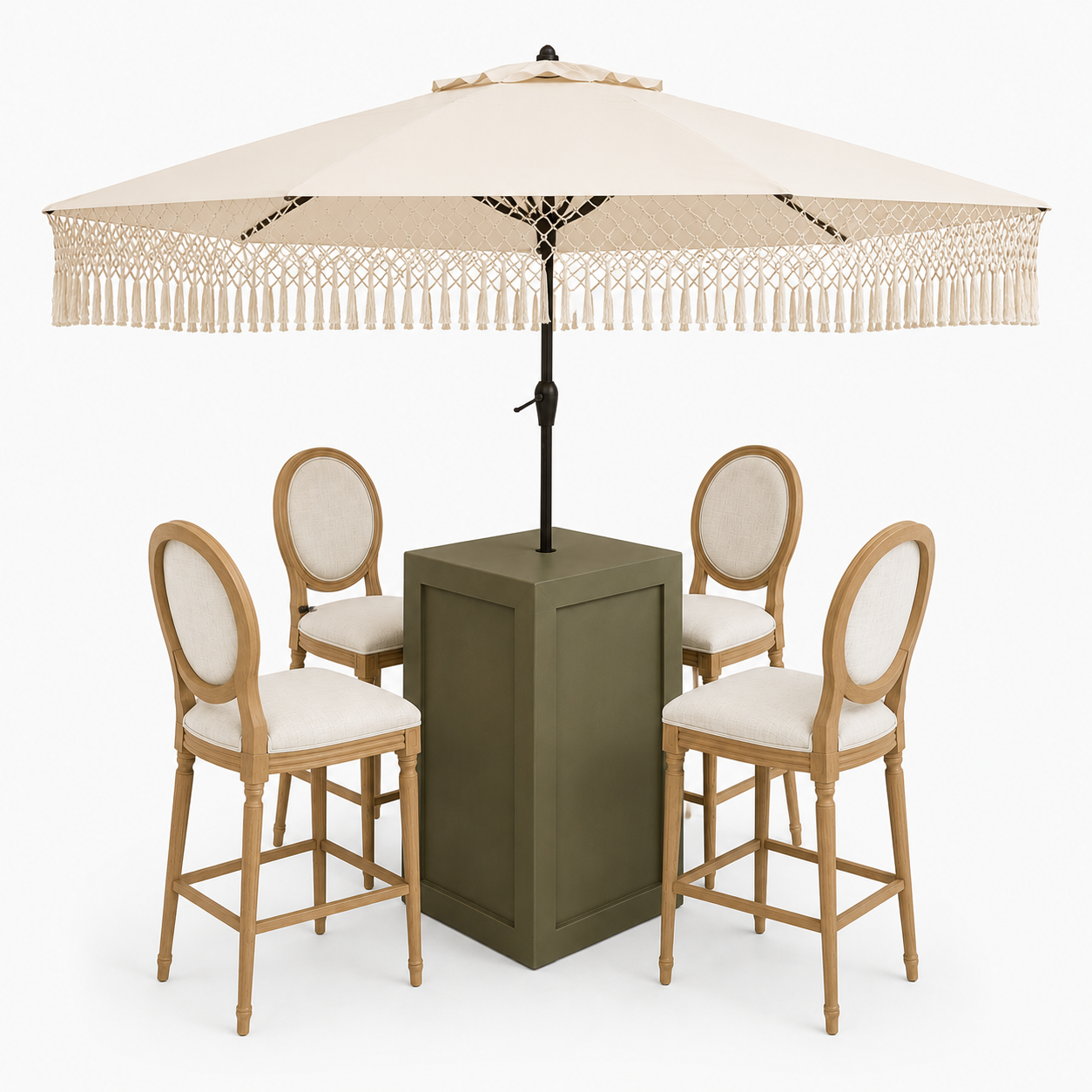 SanJuan Olive Alfresco Set 
Table + Umbrella + Stools