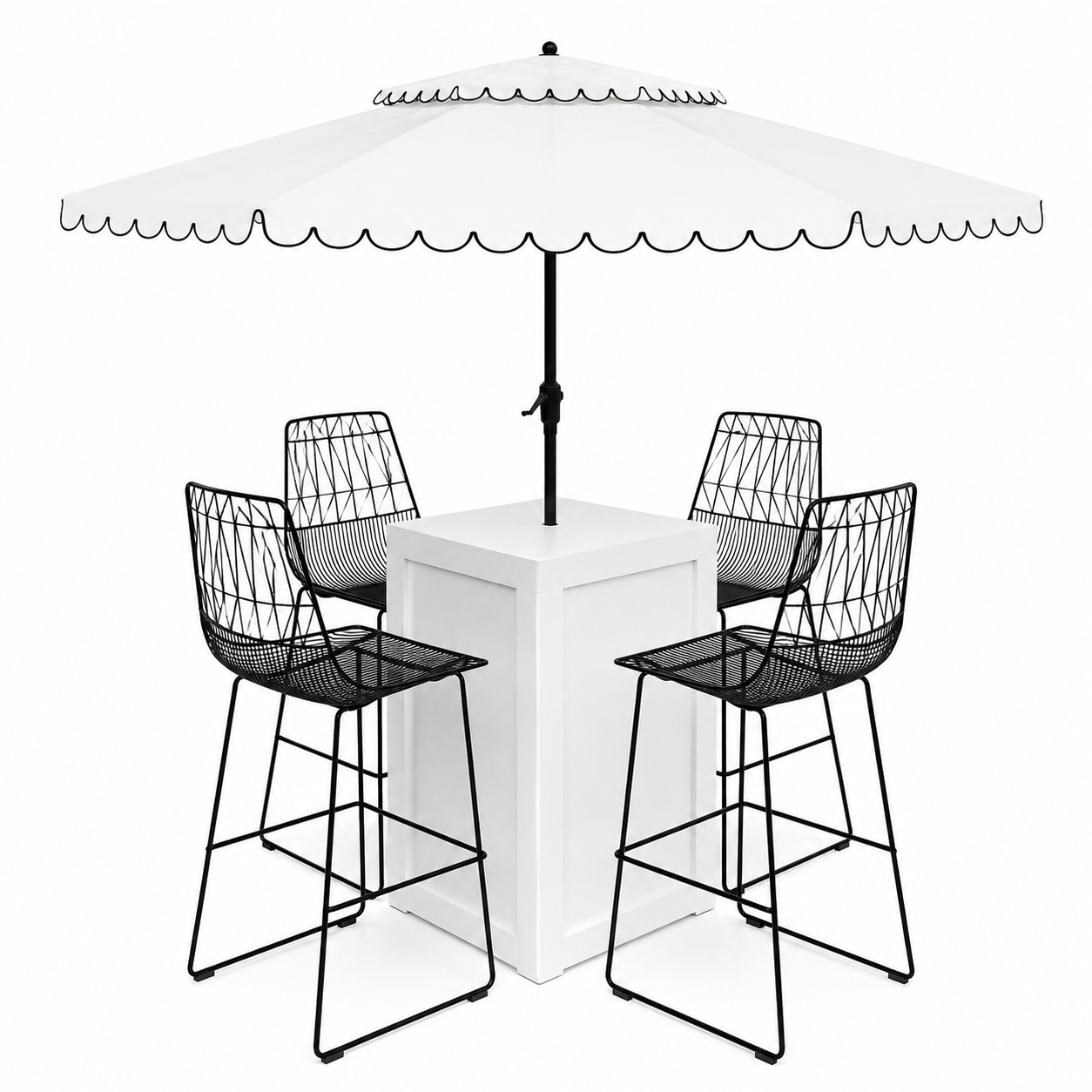 SanJuan B&White Alfresco Set -
Table + Umbrella + Stools