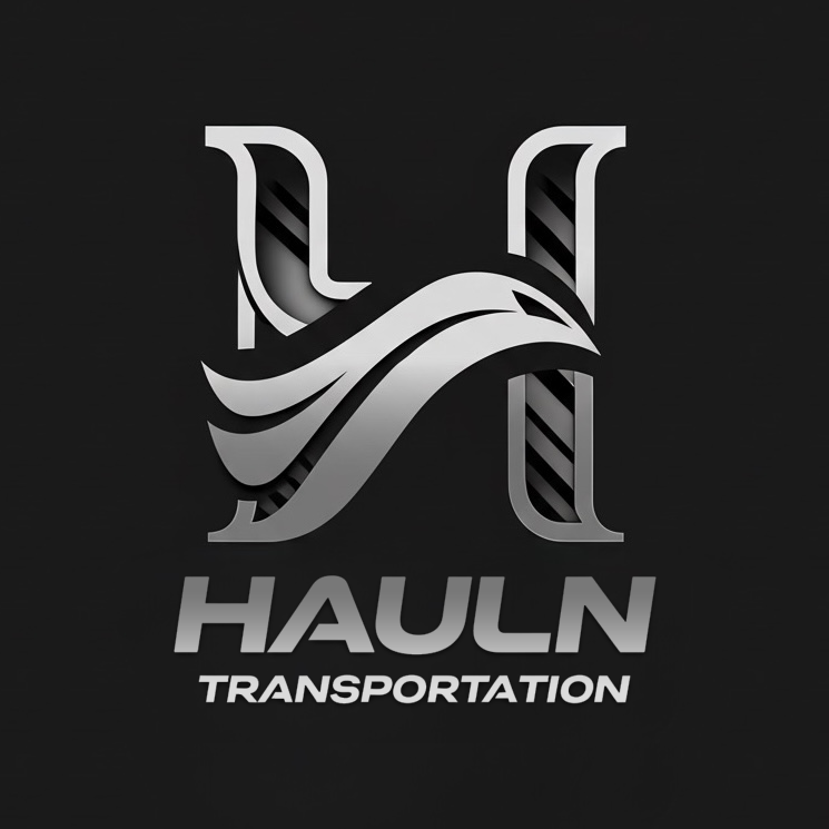 A stylized silver 'H' logo with wavy lines across it, and the words 'HAULN TRANSPORTATION' below in bold letters.