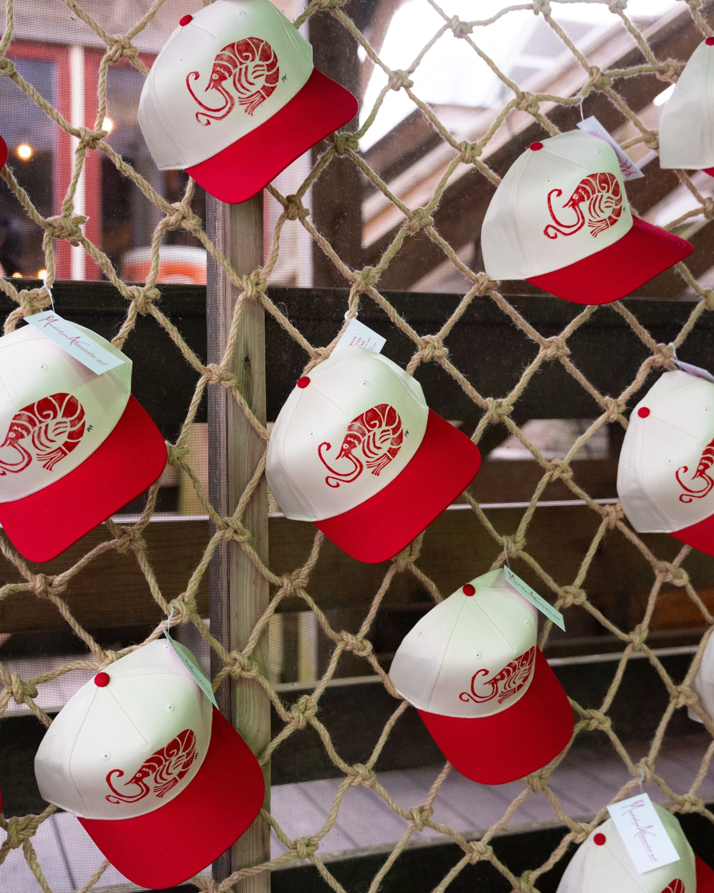 The Shrimp Hats are BACK at Bowens Island THIS SUNDAY.  Hand-carved and hand-stamped for my friends at @grooving.violation  Each hat is one of a kind, numbered, and dated.  Limited hats available so snag em&rsquo; while you can.  Eat shrimp, vibe to 