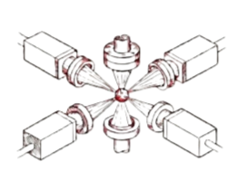 Four electrical connectors arranged in a cross pattern around a central sphere.