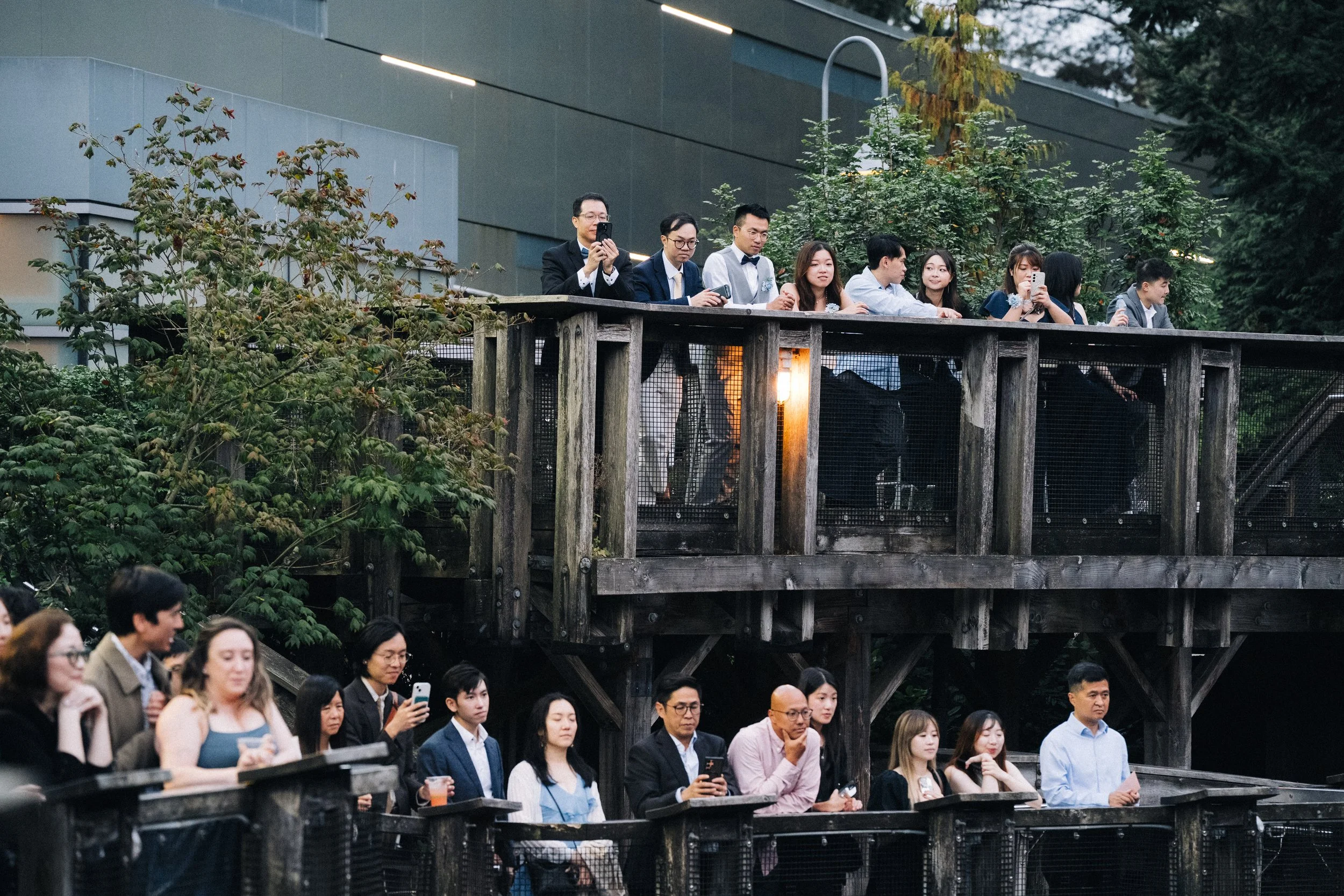 Guests gathered on two levels of the Vancouver Aquarium outdoor deck.
