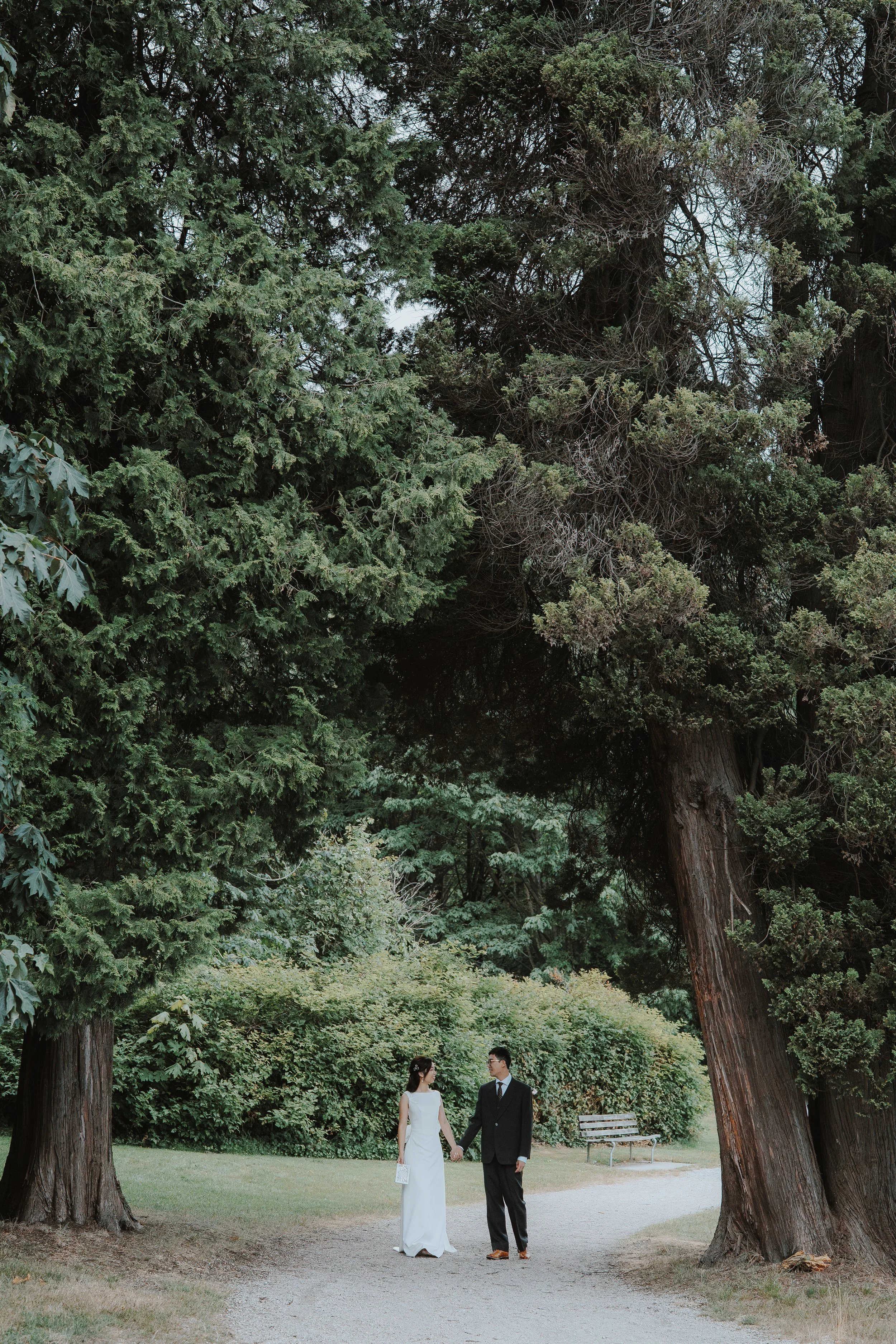 Chloe and Marco beneath the expansive Stanley Park forest canopy
