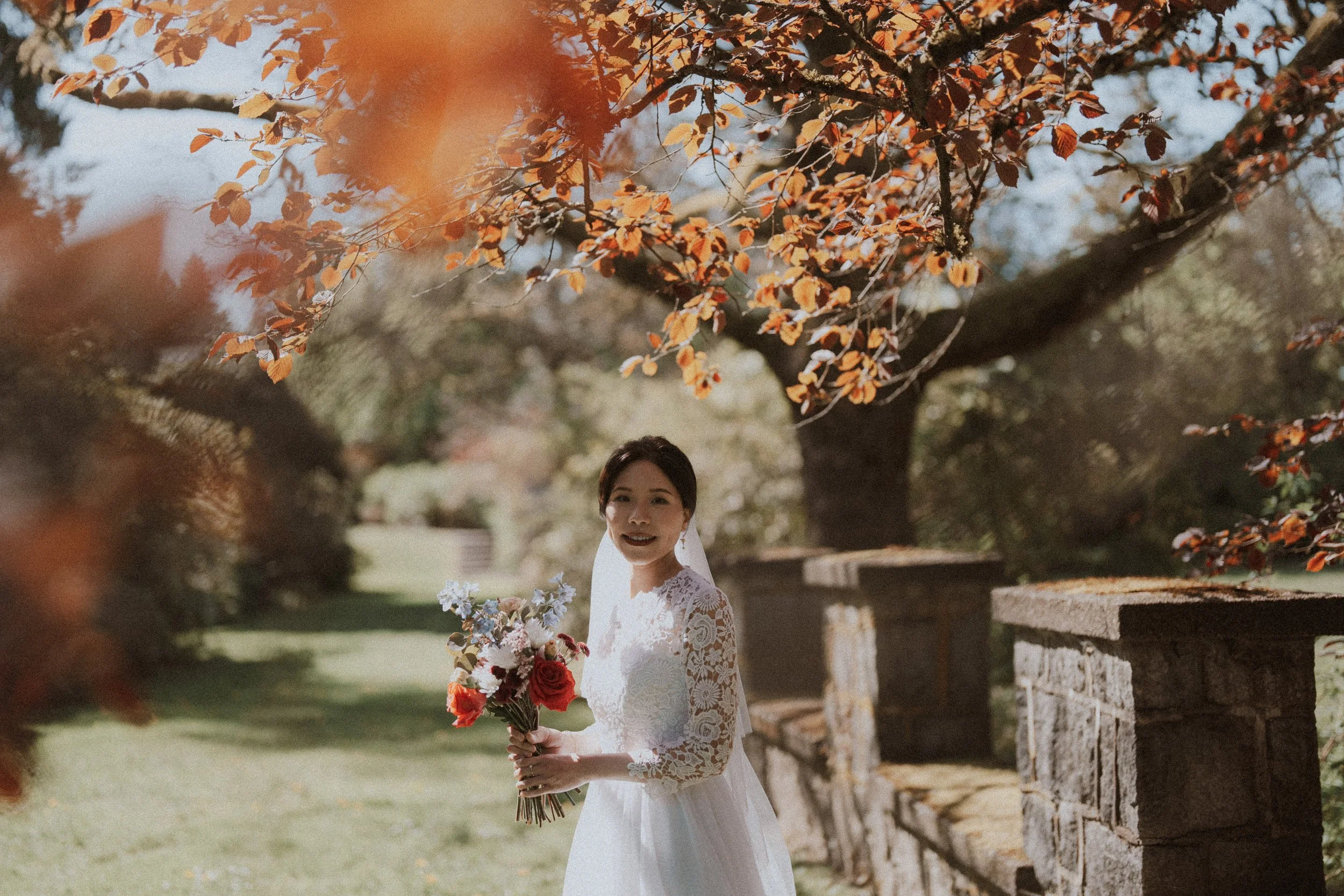  A beautiful bridal portrait in the warm, golden light of the  Aberthau Mansion garden . The soft environment and natural colors create a truly timeless feeling. 