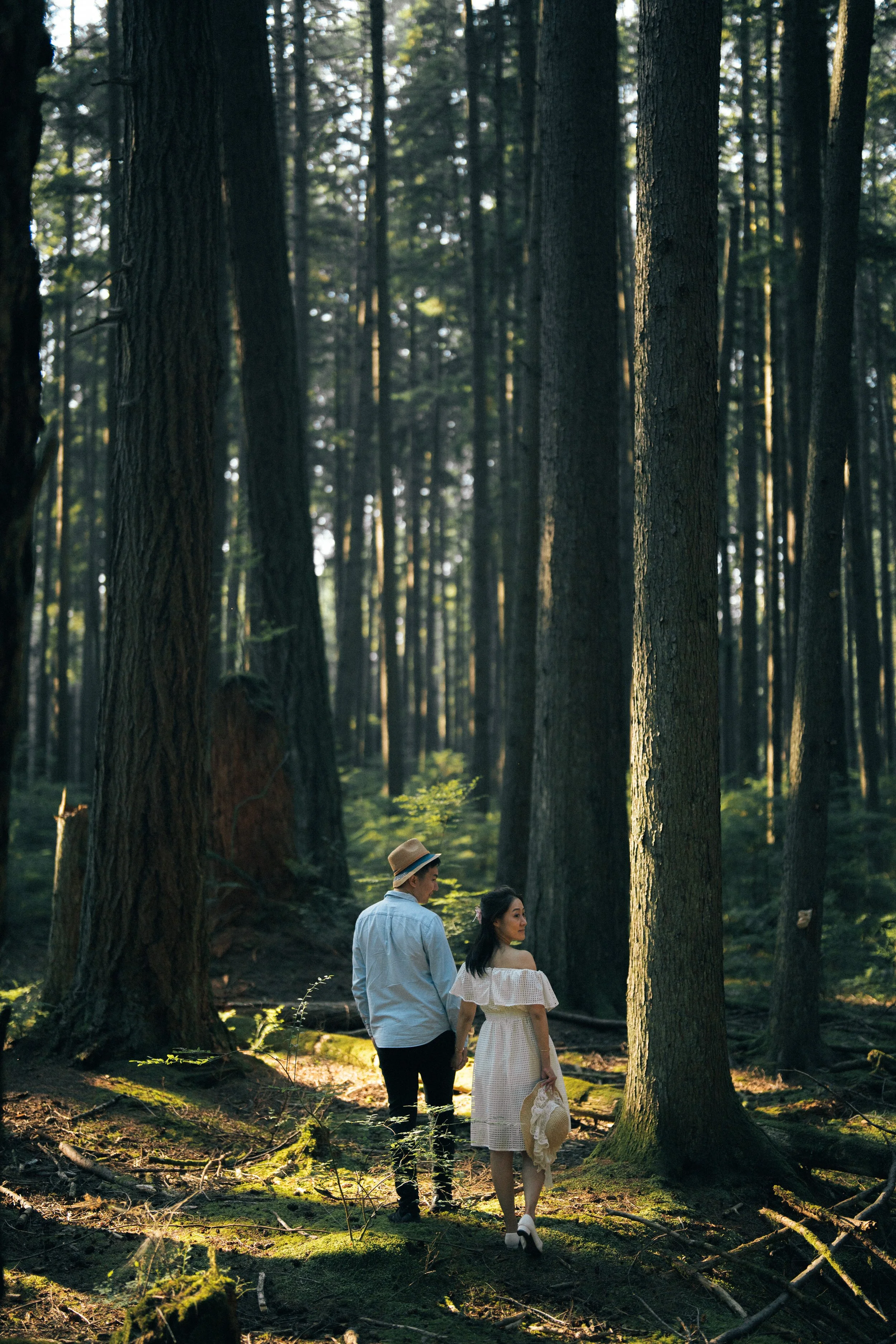  The couple disappears into the depth of the towering  Vancouver  forest. 
