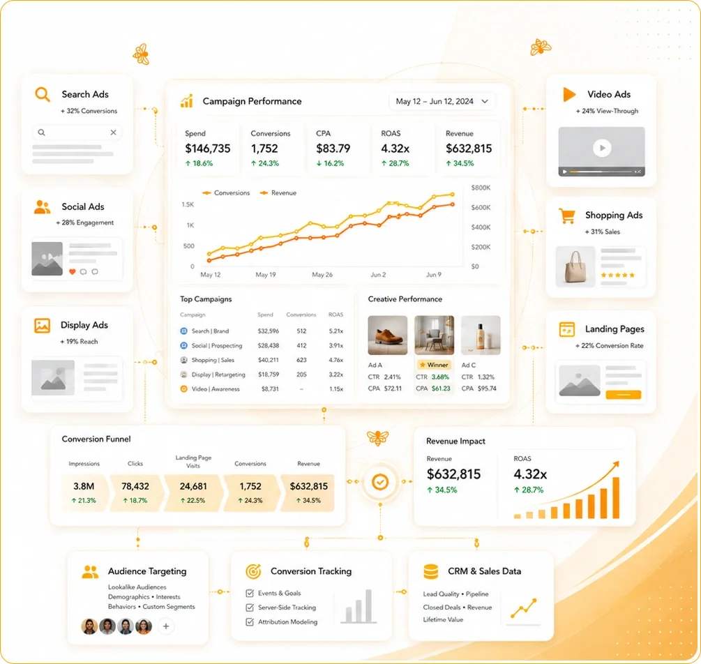 Paid advertising campaign dashboard and digital customer acquisition experience
