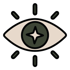 Stylized eye with a star in the iris and radiating lines around it
