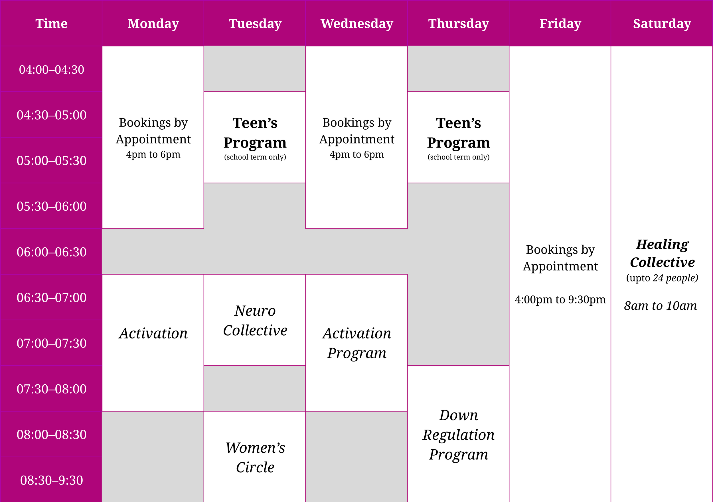 EtherealElle Timetable