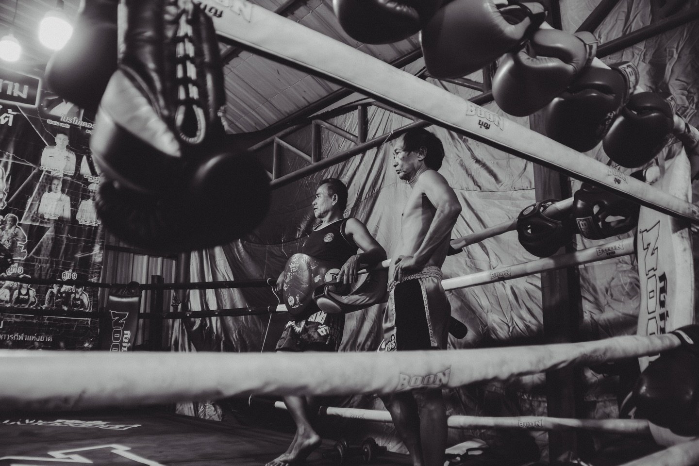 Coaches watch closely as the girls practice their clinch. On the right is Lek MuangPhet, the gym&rsquo;s owner and promoter, a former nak muay who fought regularly on CH7, one of Thailand&rsquo;s most prestigious televised Muay Thai platforms. 

Unli
