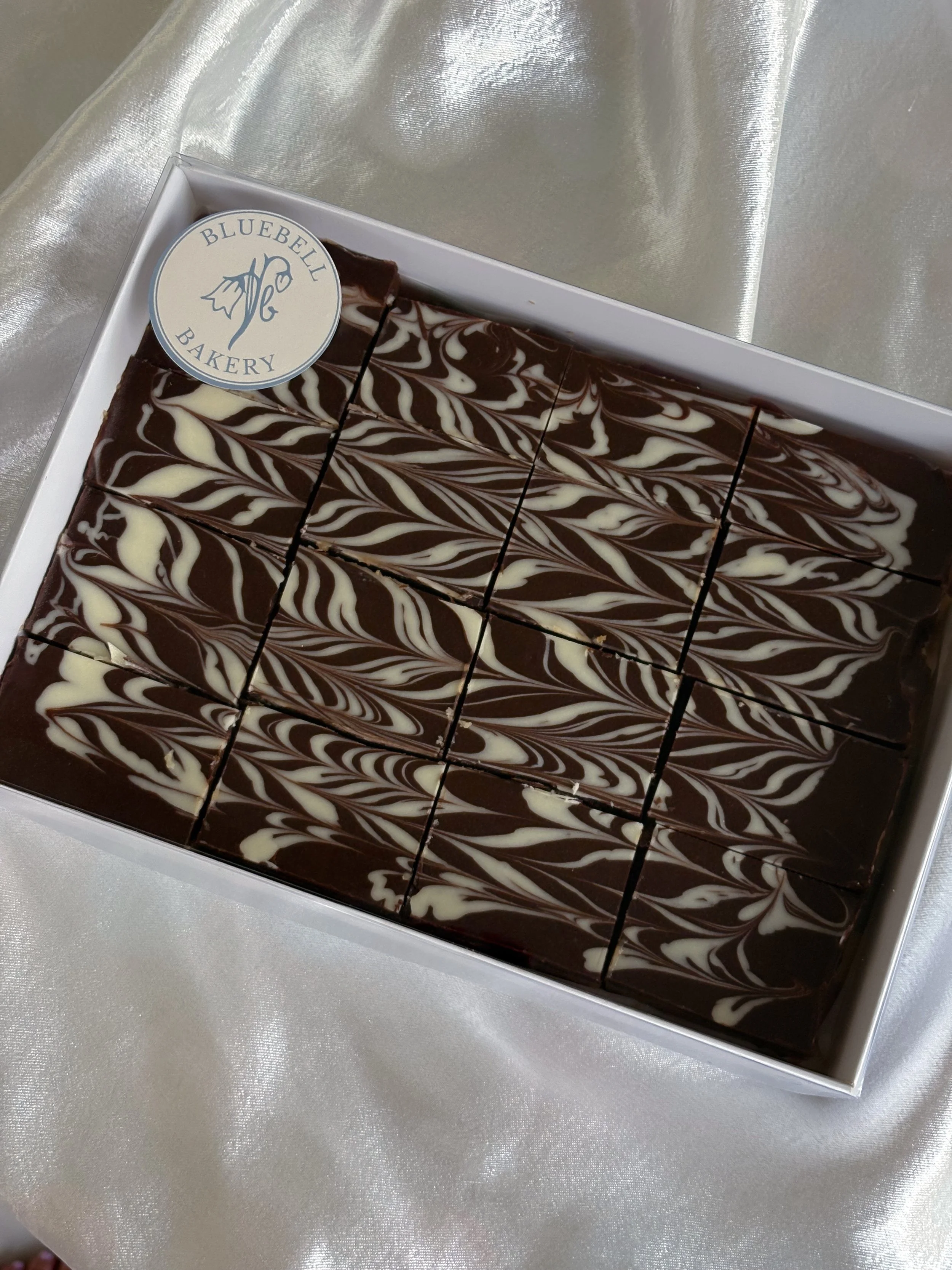 White choc marbled caramel slice