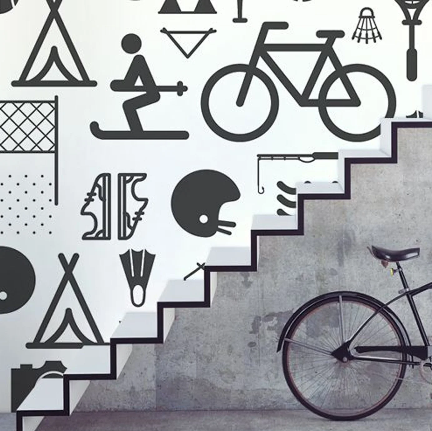 Icon graphic stencil designs used to create large wall visuals with sports and lifestyle symbols