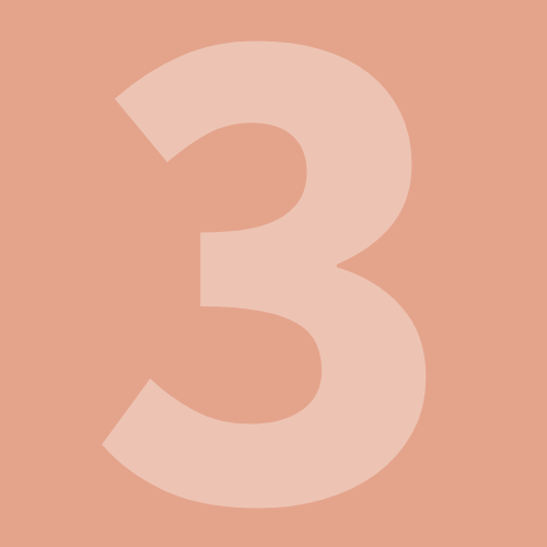 A large, light pink numeral three on a peach-colored background.