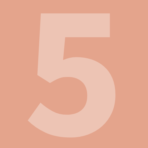 Large pink number 5 on a peach-colored background.