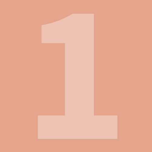 A large white number one on a salmon-colored background.