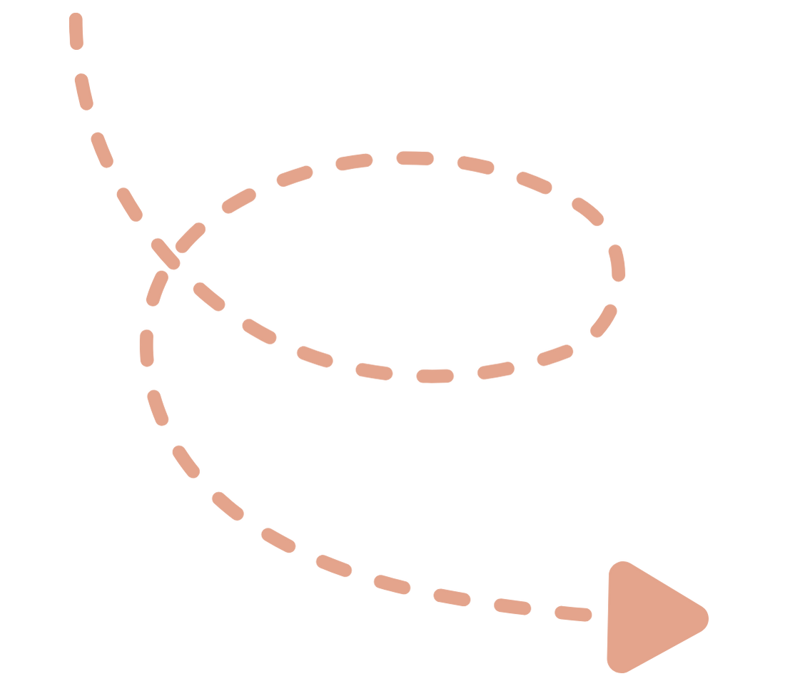 A graphic illustrating a curved arrow with dotted lines, indicating a looping or reversing action.