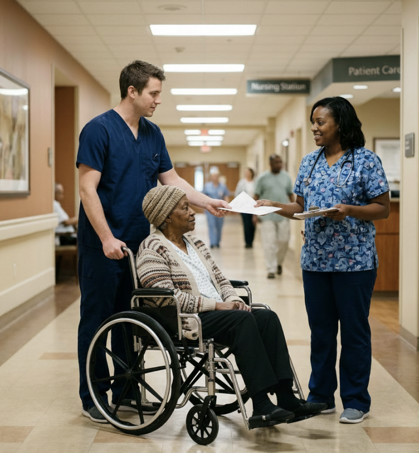 Working with nurse for discharge instructions
