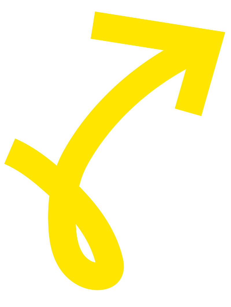A yellow arrow pointing upward and to the right, with a twisted rope or cord integrated into the arrow design, set against a black background.