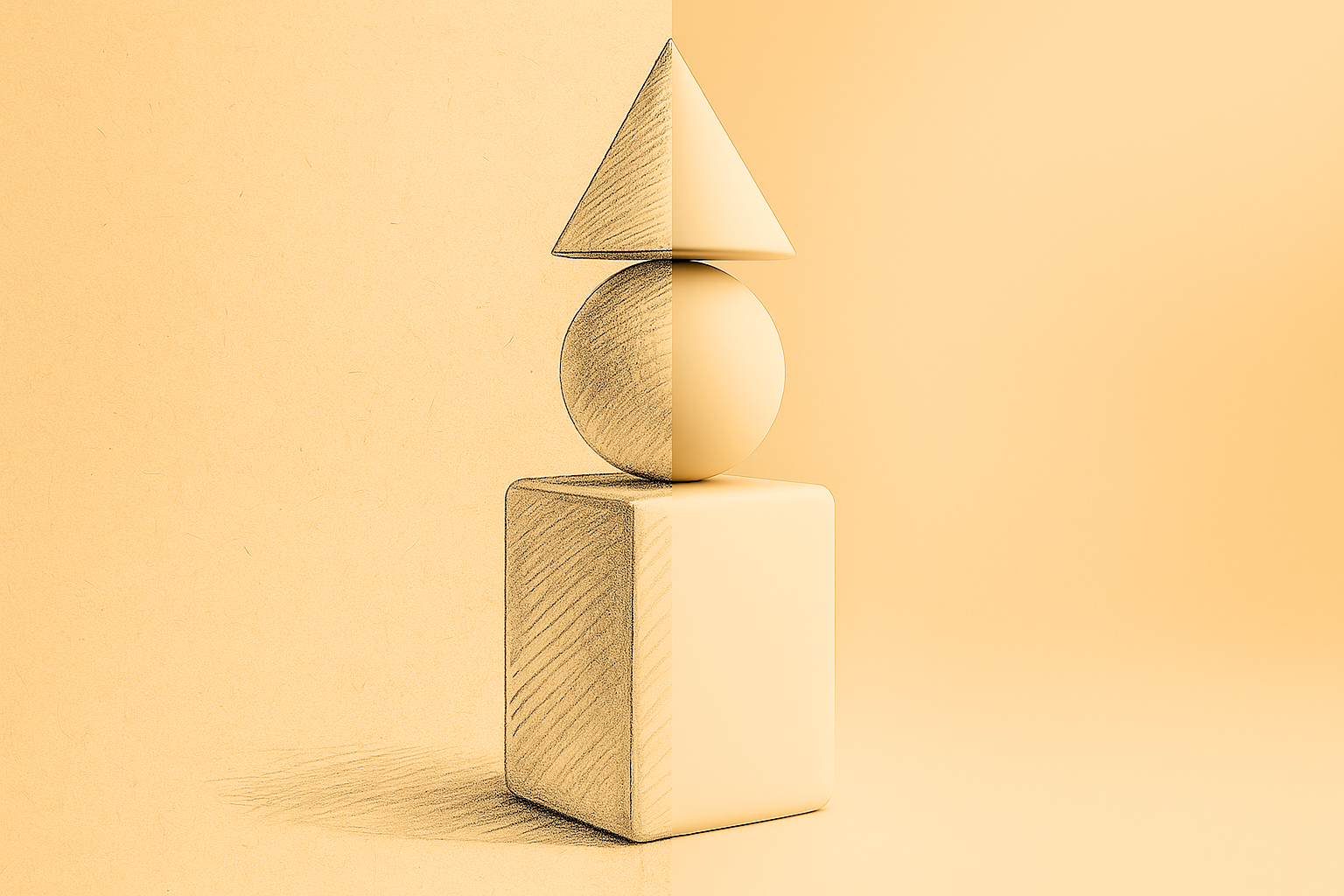 InventA Innovations illustration showing the transformation from initial pencil sketch to photorealistic 3D render, symbolising early-stage concept development.