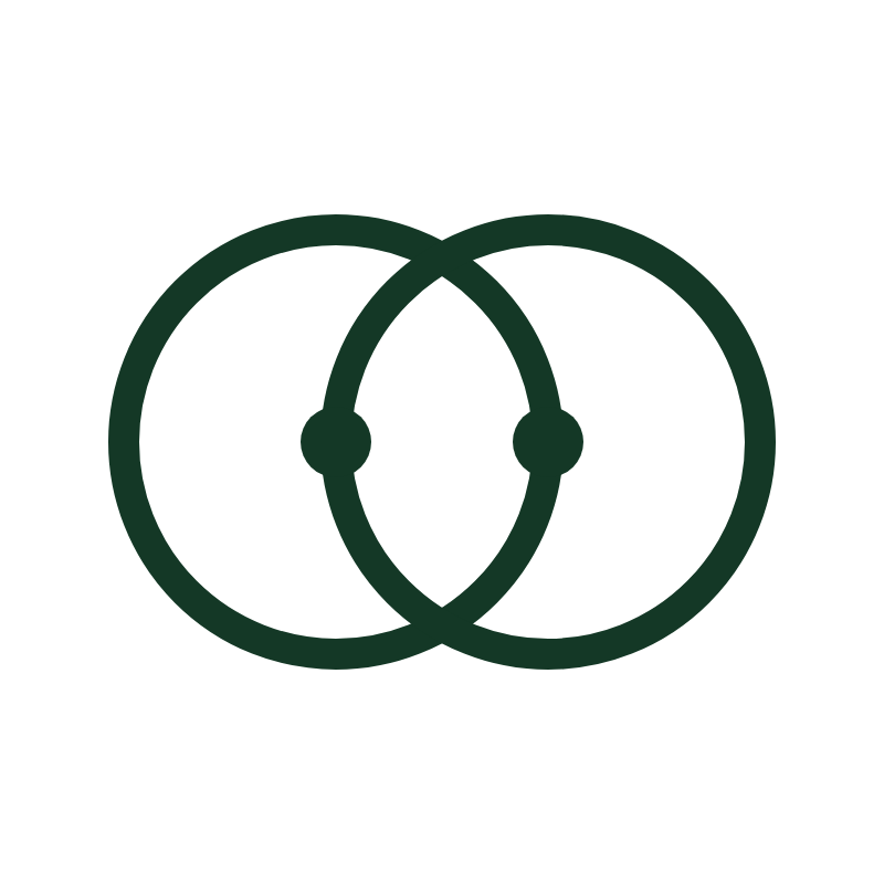 Two overlapping green circles with smaller connected circles inside, forming a Venn diagram.