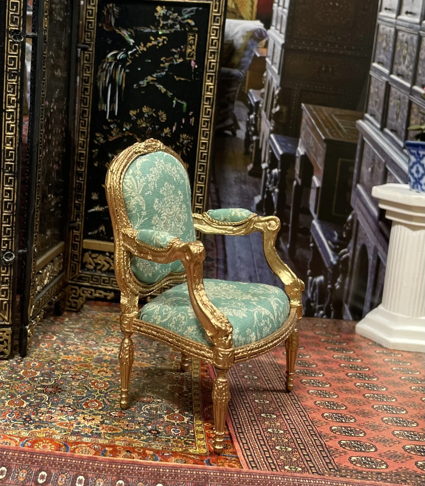 Gilt upholstered arm chair