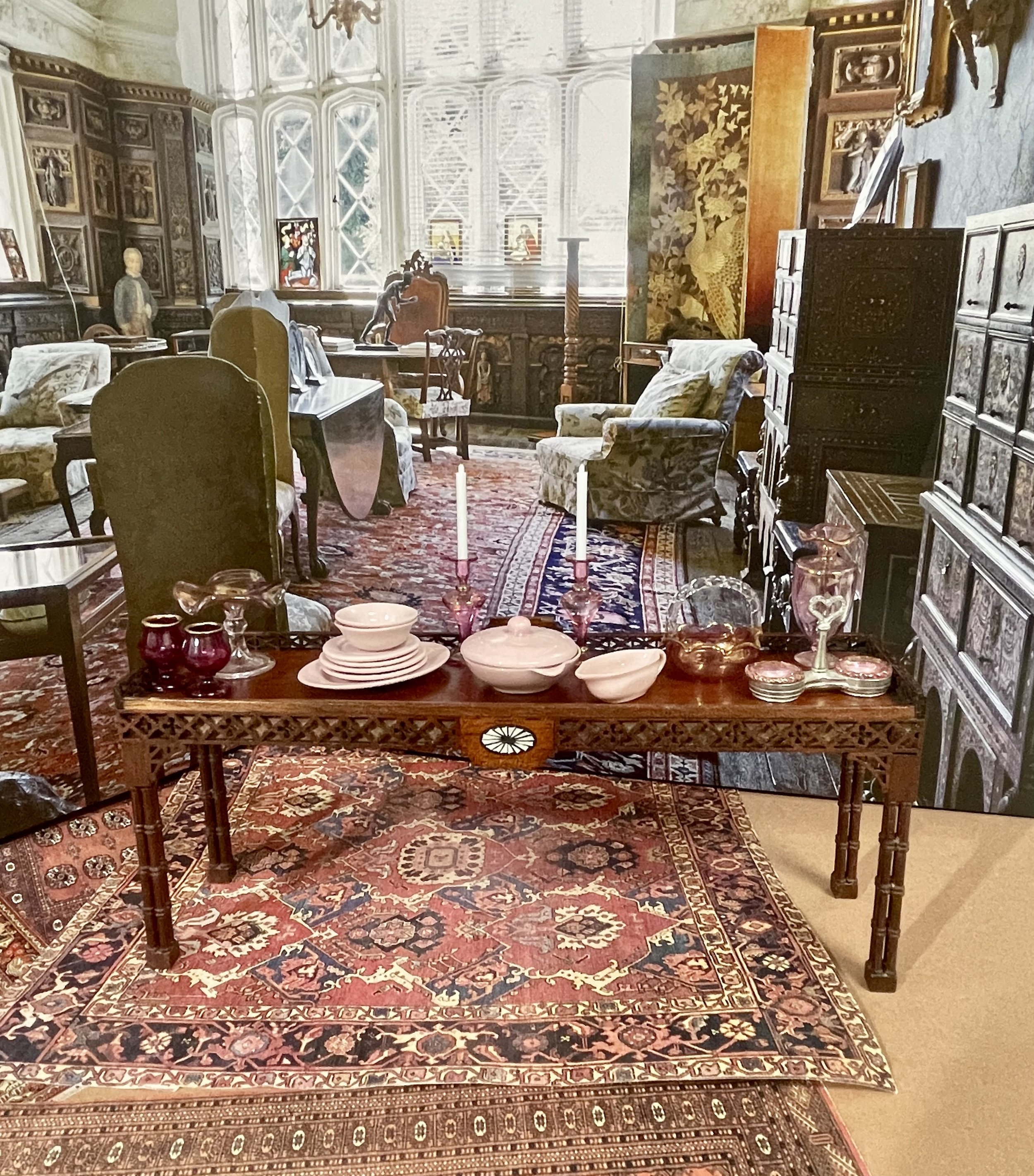 Pink china & cranberry glass