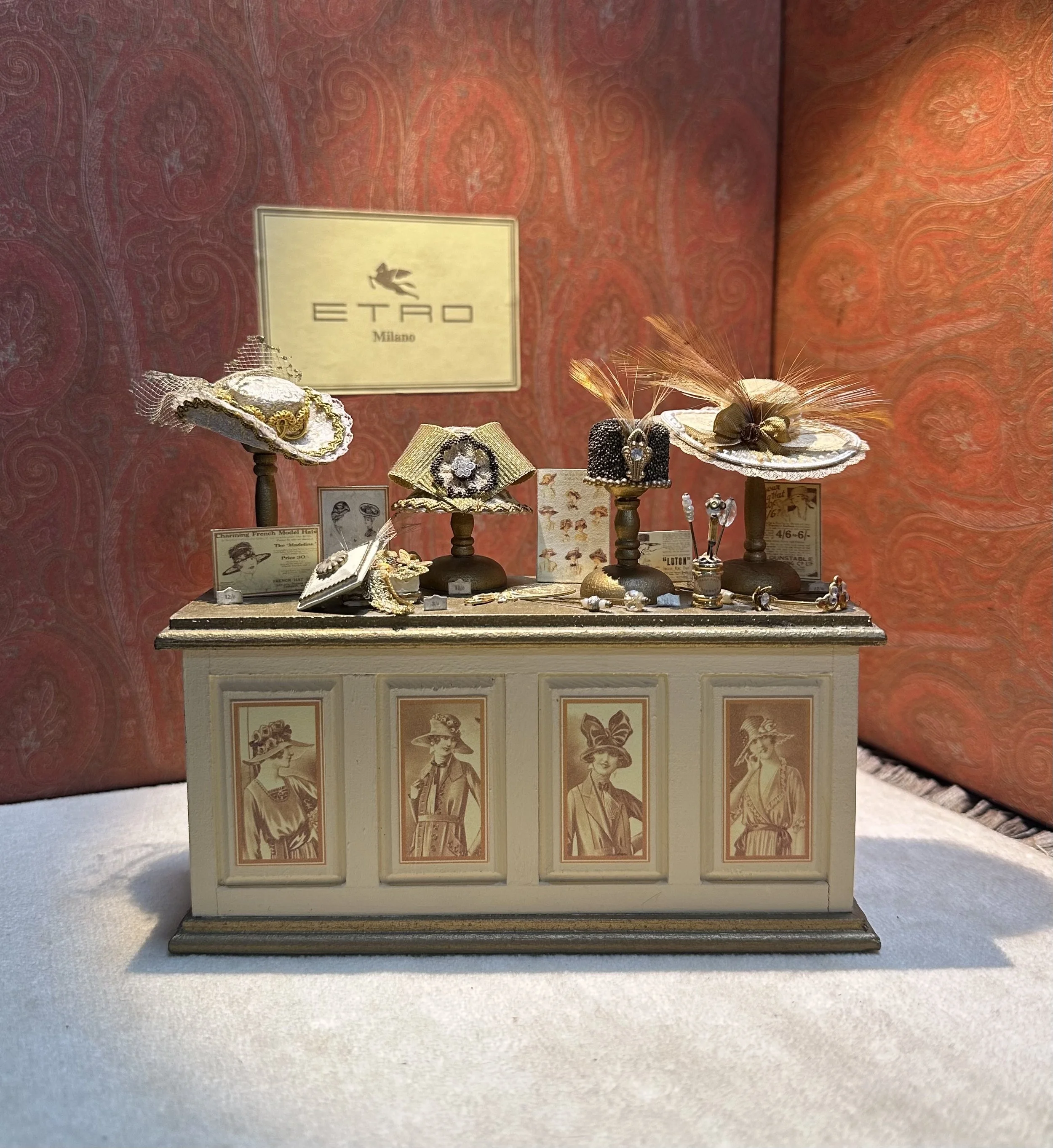 Creamy toned 'Art Deco' style shop counter.